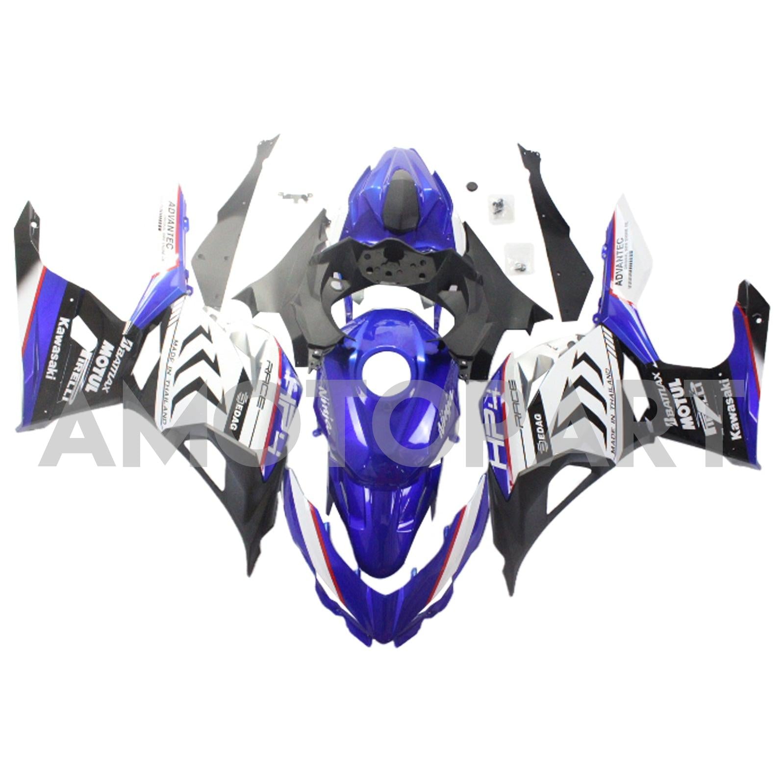 Amotopart Kawasaki EX400/Ninja400 2018-2023 Glossy Blue White Fairing Kit
