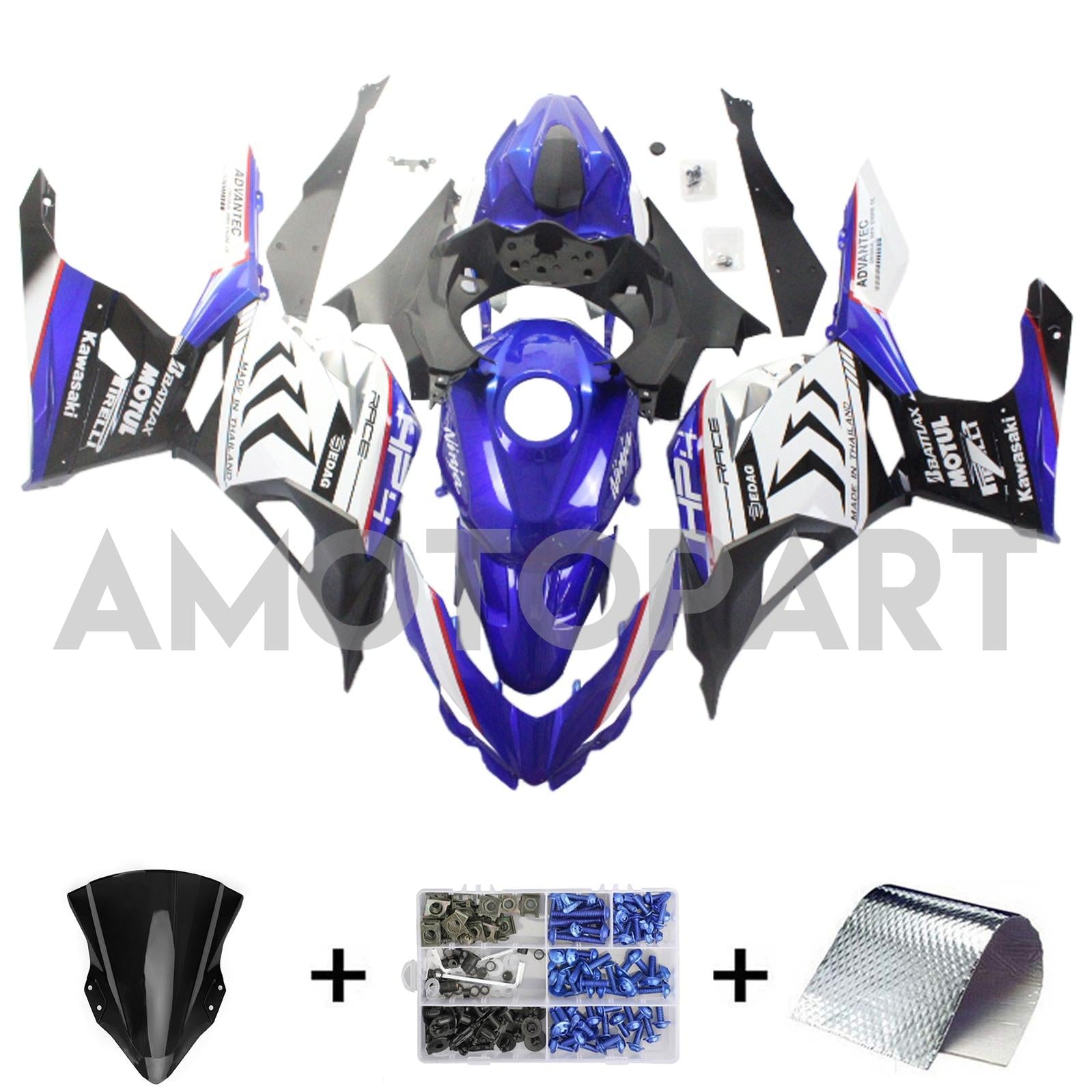Amotopart Kawasaki EX400/Ninja400 2018-2023 Glossy Blue White Fairing Kit