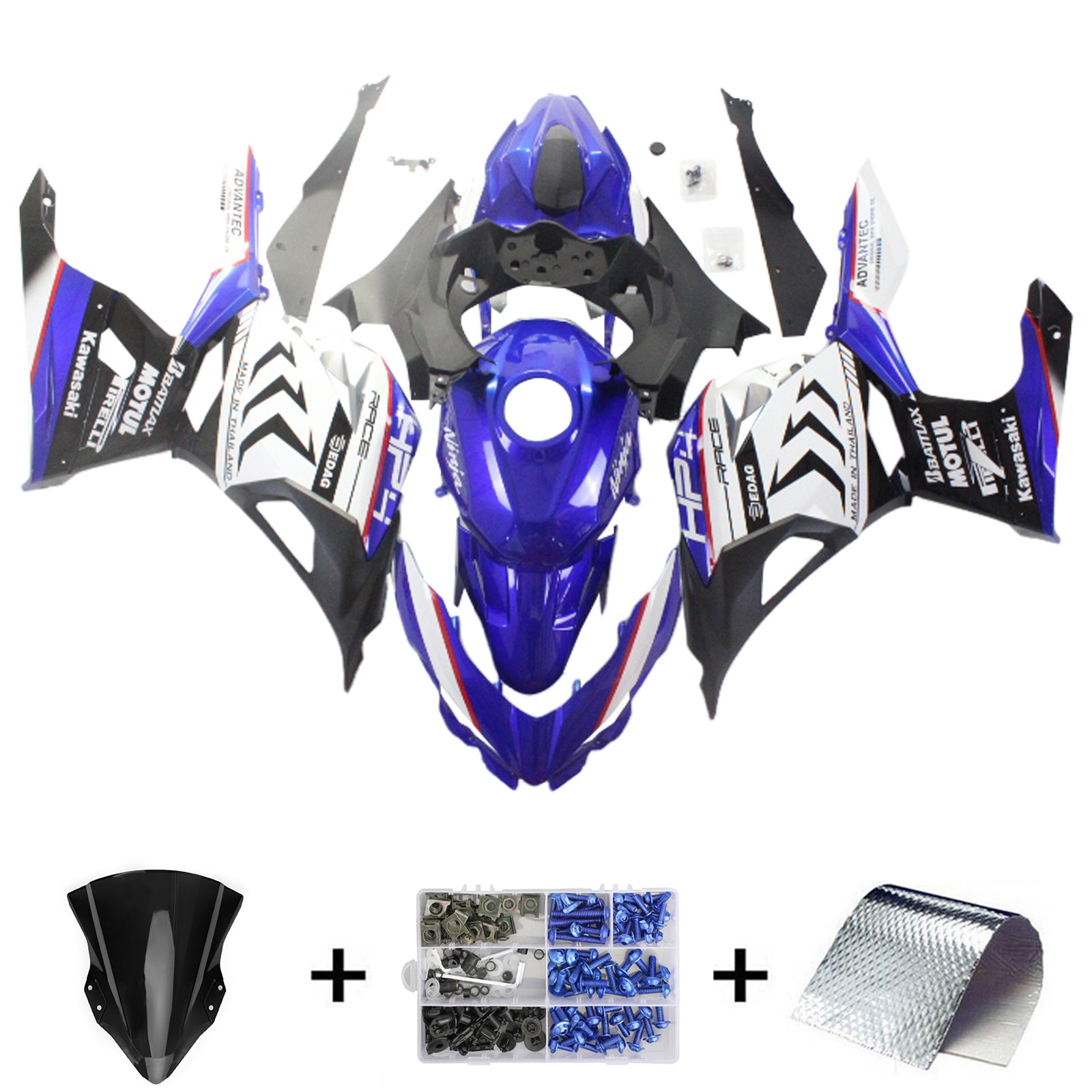 Amotopart Kawasaki EX400/Ninja400 2018-2023 Glossy Blue White Fairing Kit