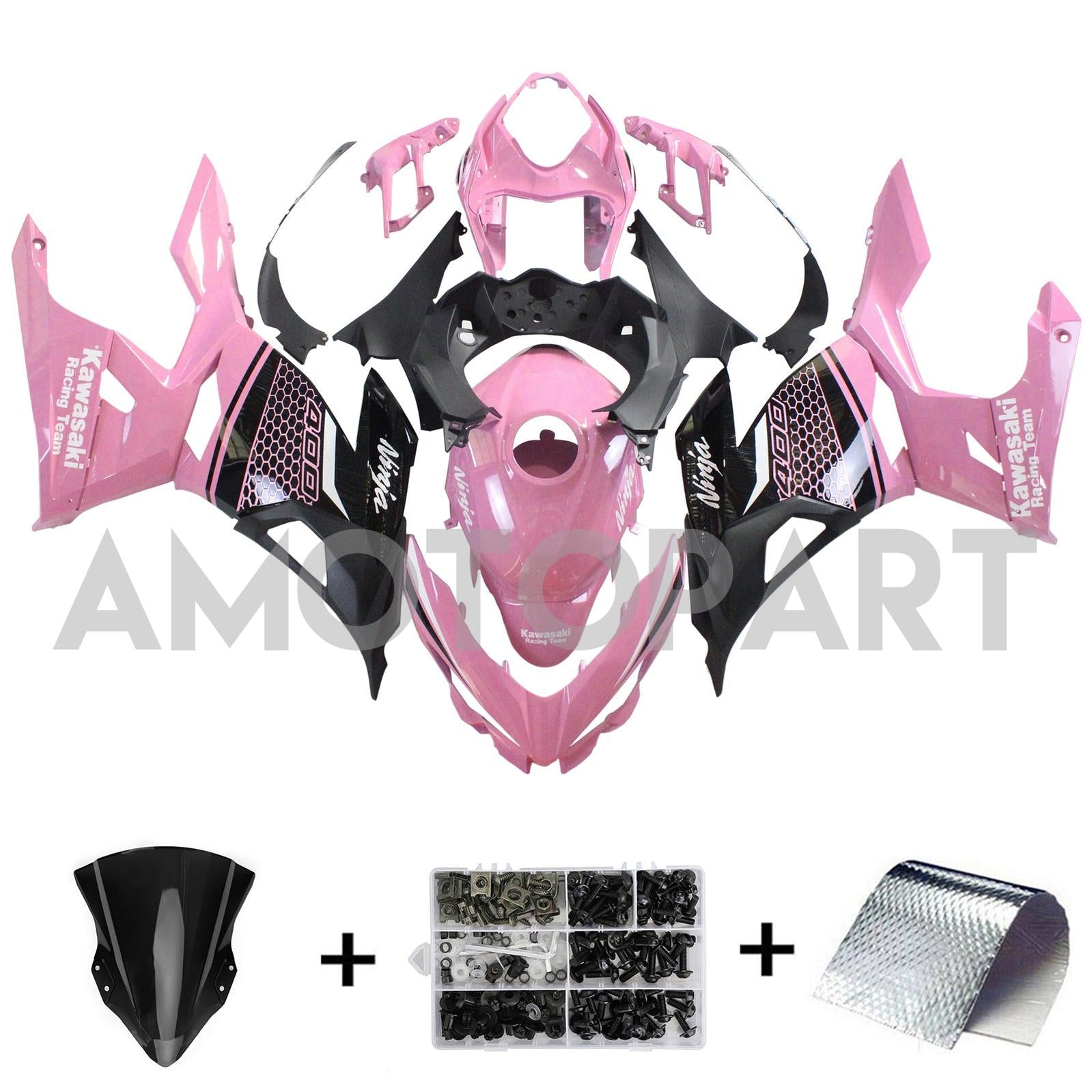 Amotopart Kawasaki 2018-2024 EX400/Ninja400 Black Pink Fairing Kit