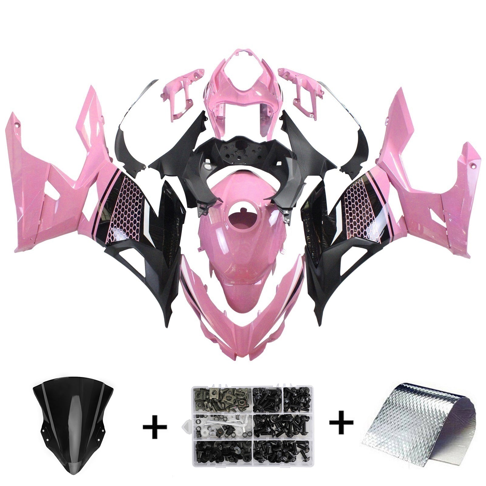 Amotopart Kawasaki 2018-2024 EX400/Ninja400 Black Pink Fairing Kit