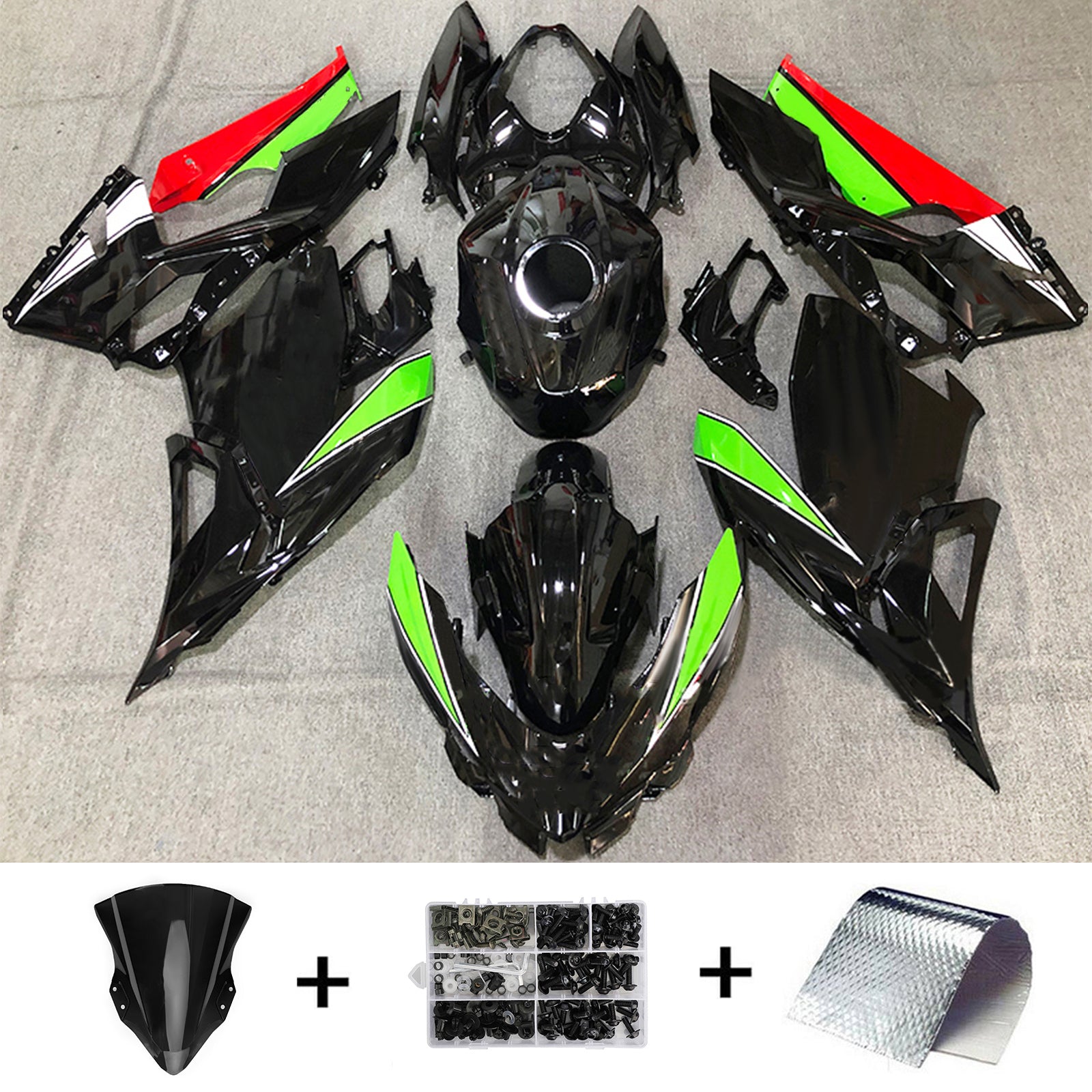 Amotopart Kawasaki 2018-2024 EX400/Ninja400 ブラック グリーン