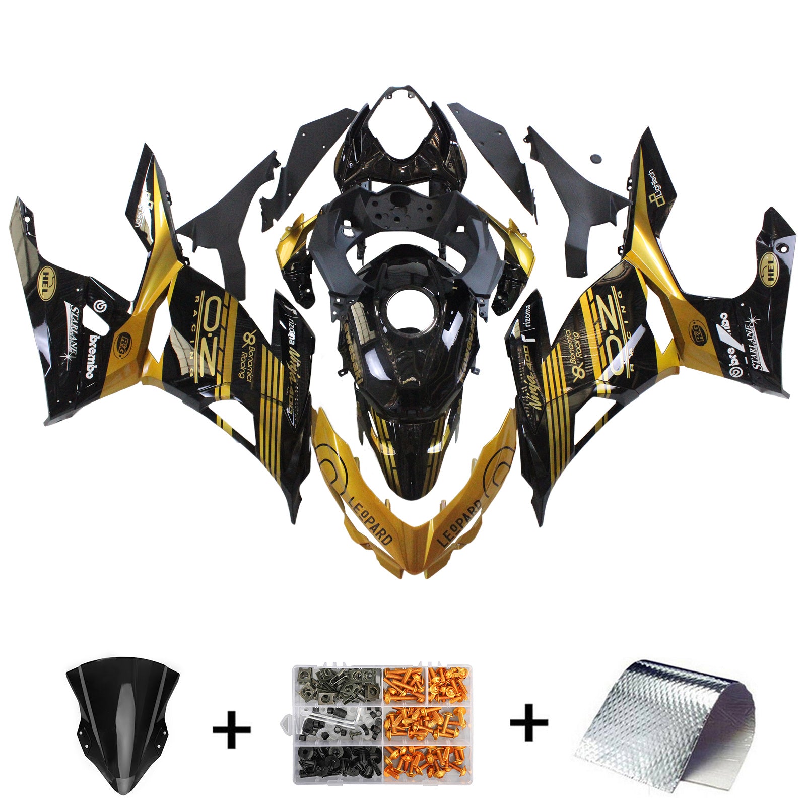 Amotopart Kawasaki 2018-2024 EX400/Ninja400 Black Golden Fairing Kit