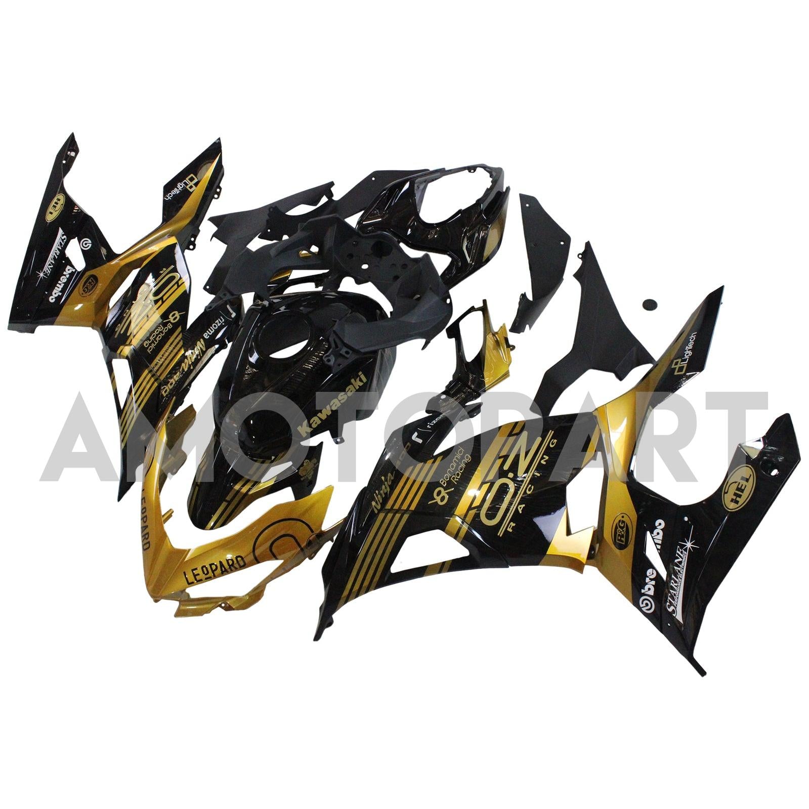 Amotopart Kawasaki 2018-2024 EX400/Ninja400 Black Golden Fairing Kit