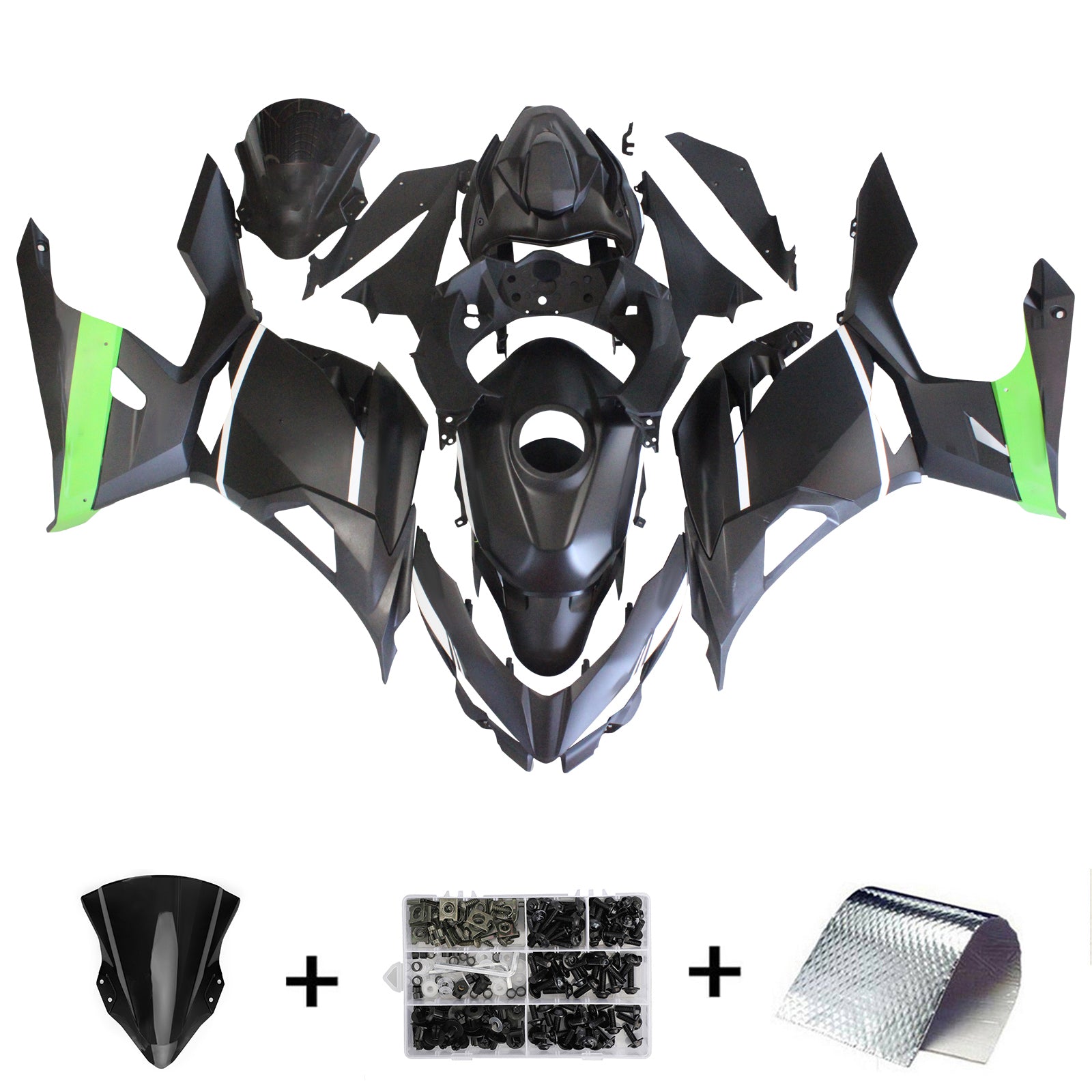 Amotopart Kawasaki 2018-2023 EX400/Ninja400 マットグリーンブラックフェアリングキット