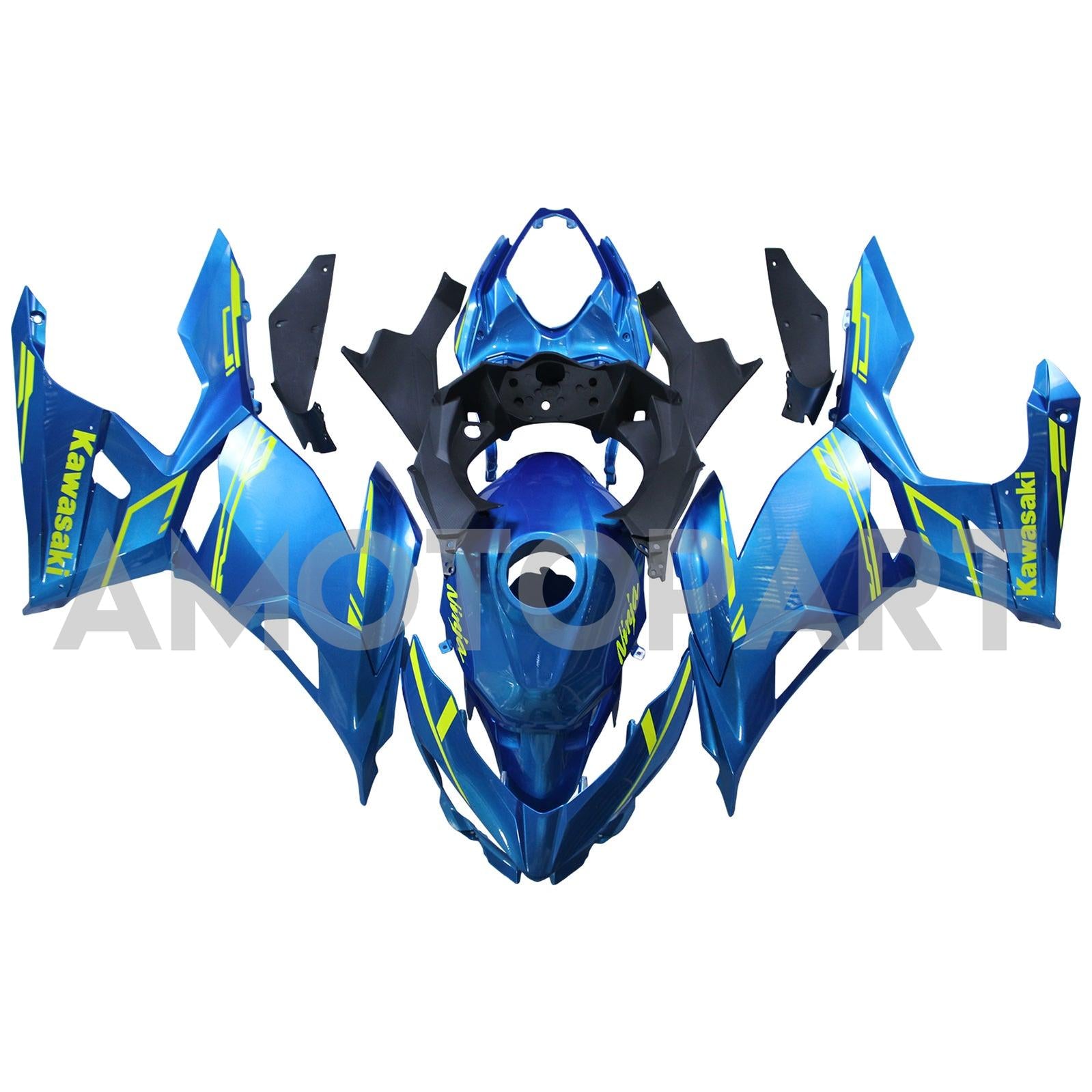 Amotopart Kawasaki 2018-2024 EX400/NINJA400 Blue Yellow Fairing Kit
