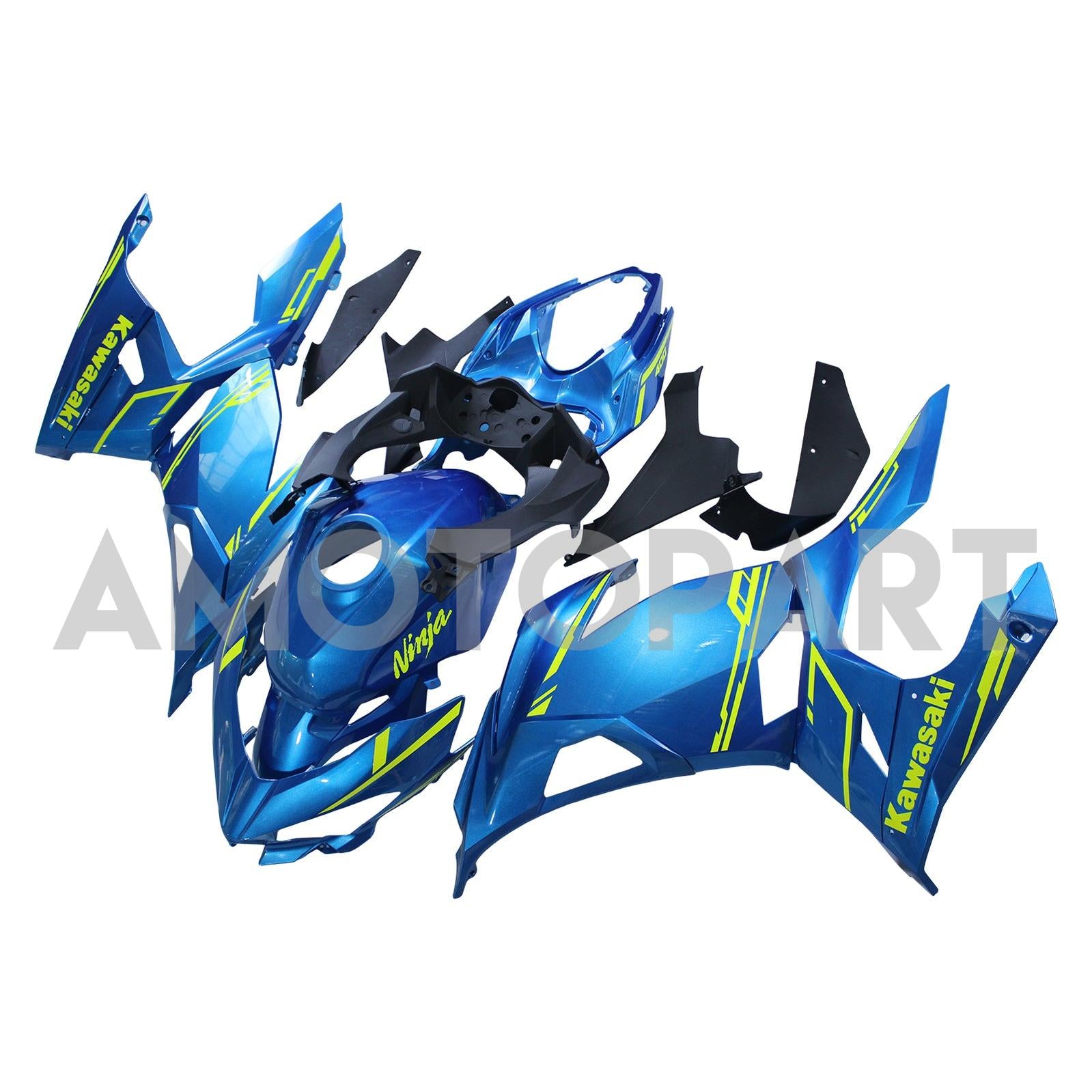 Amotopart Kawasaki 2018-2024 EX400/NINJA400 Blue Yellow Fairing Kit