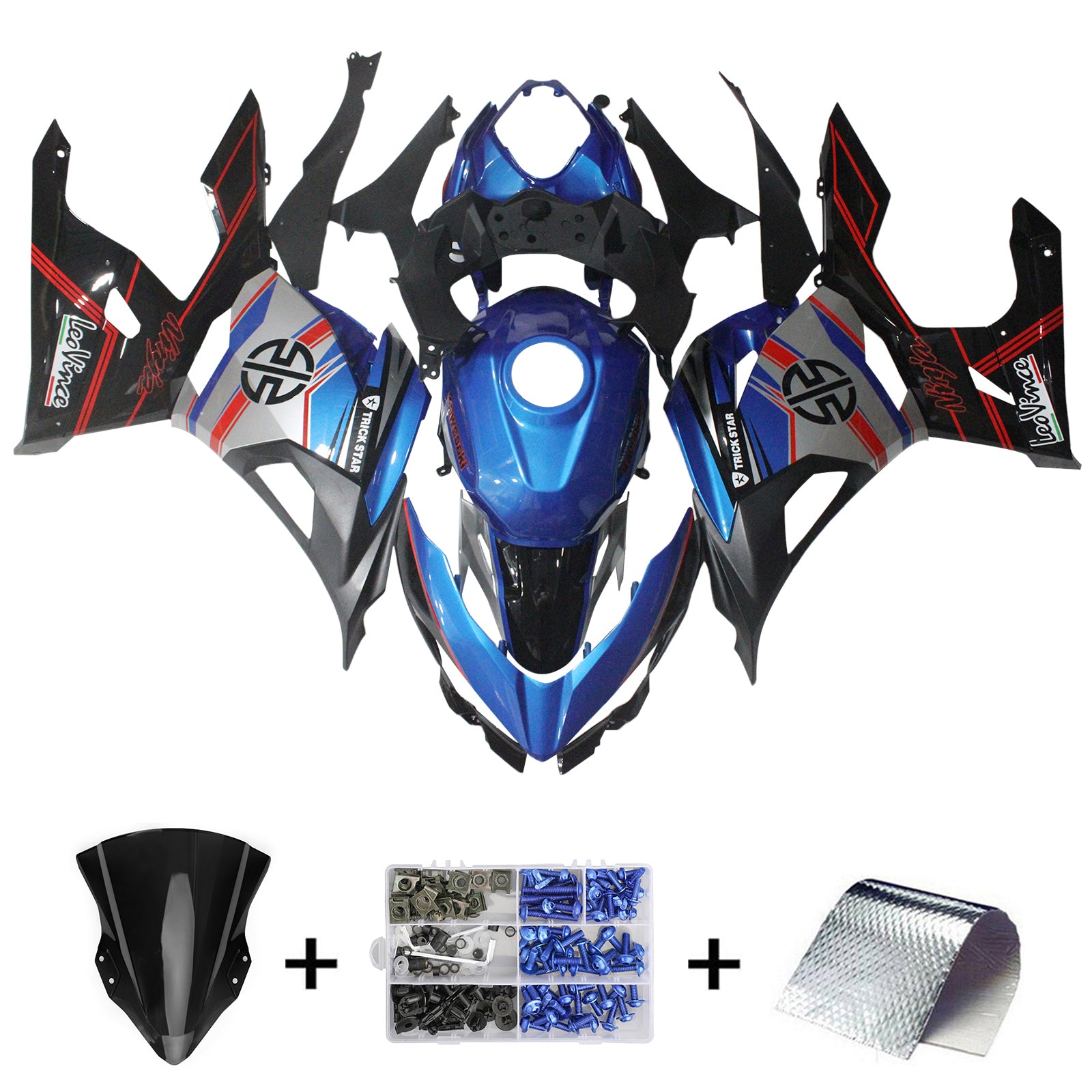 Amotopart Kawasaki 2018-2024 EX400/Ninja400 Blue Gary Fairing Kit