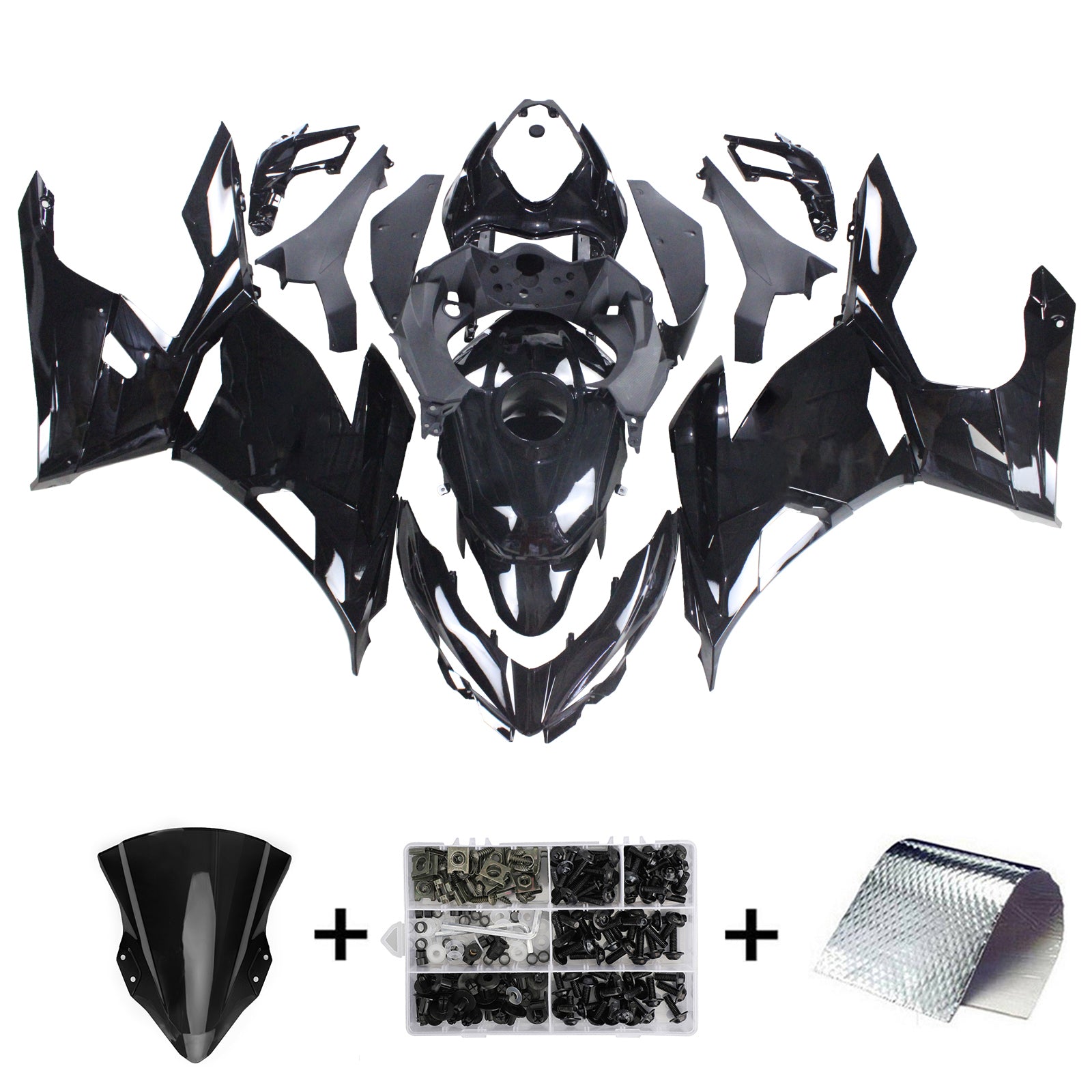 Amotopart Kawasaki 2018-2024 EX400/Ninja400 Gloss Black Fairing Kit