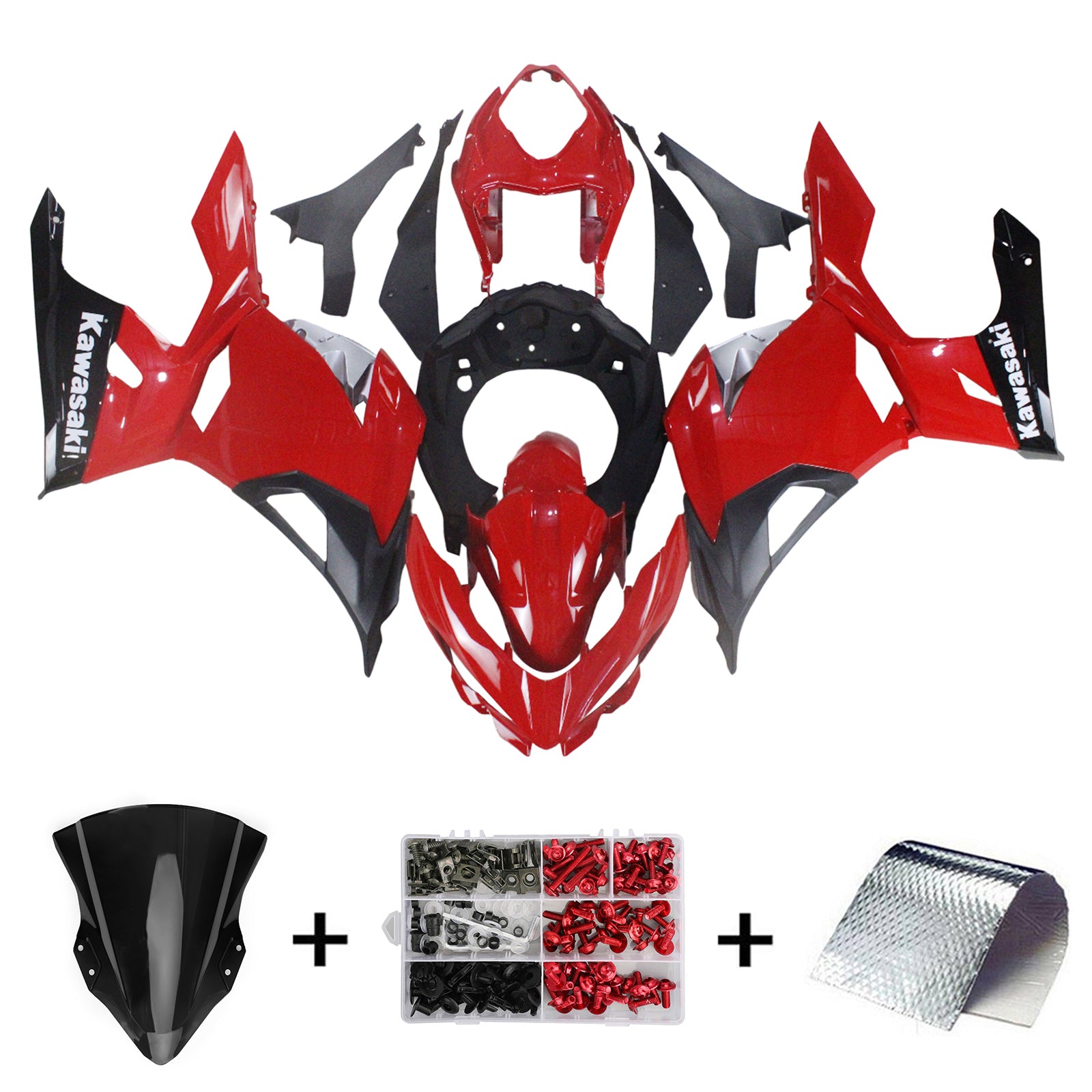 Kit de carénage Amotopart Kawasaki 2018-2023 EX400/Ninja400 rouge noir