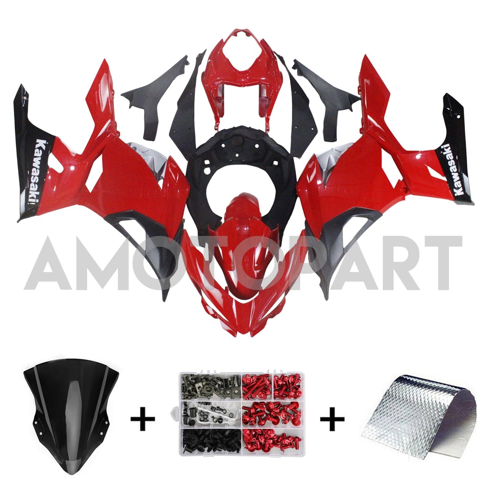 Amotopart Kawasaki 2018-2023 EX400/Ninja400 Red Black Fairing Kit