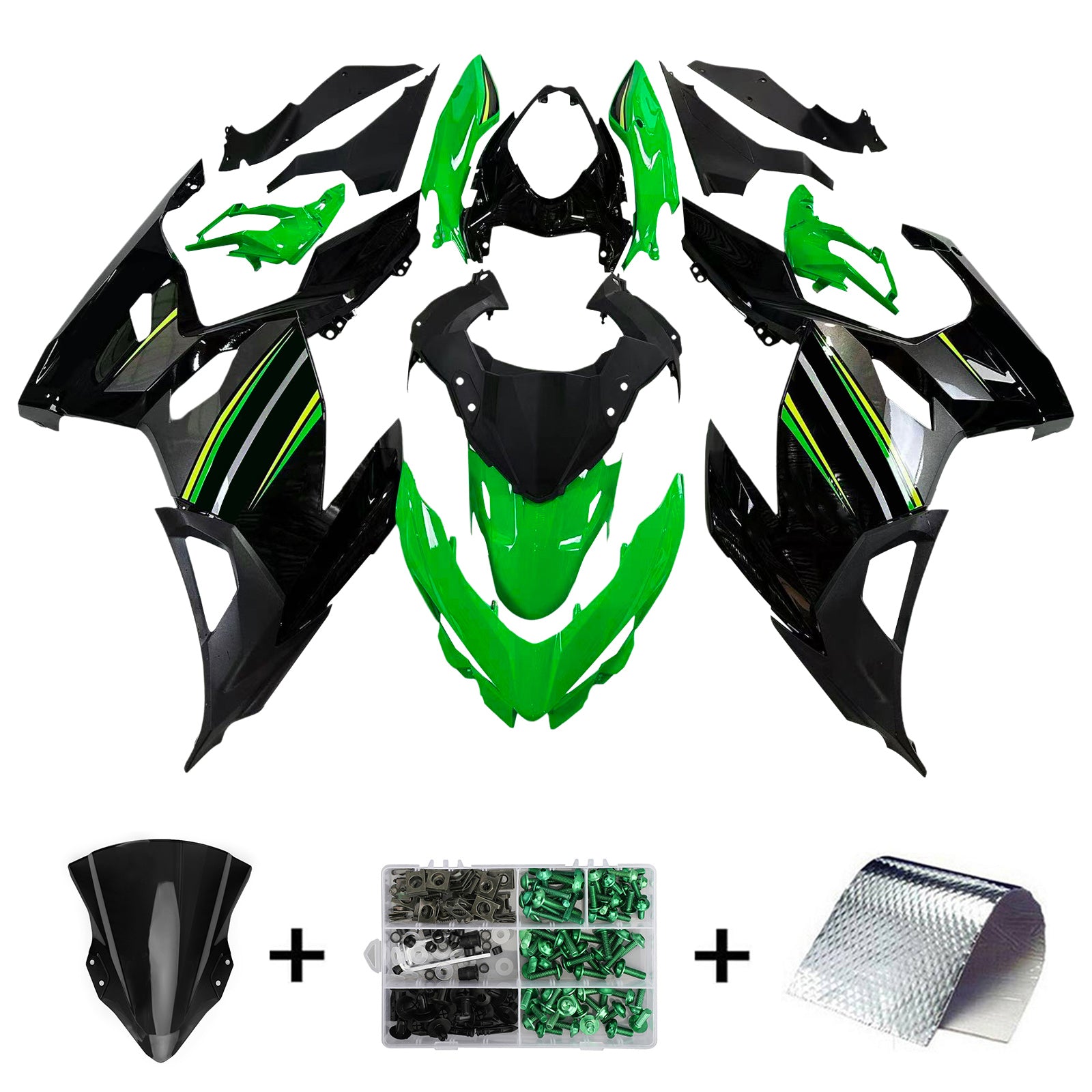 Amotopart Kawasaki 2018-2024 EX400/Ninja400 ブラック グリーン