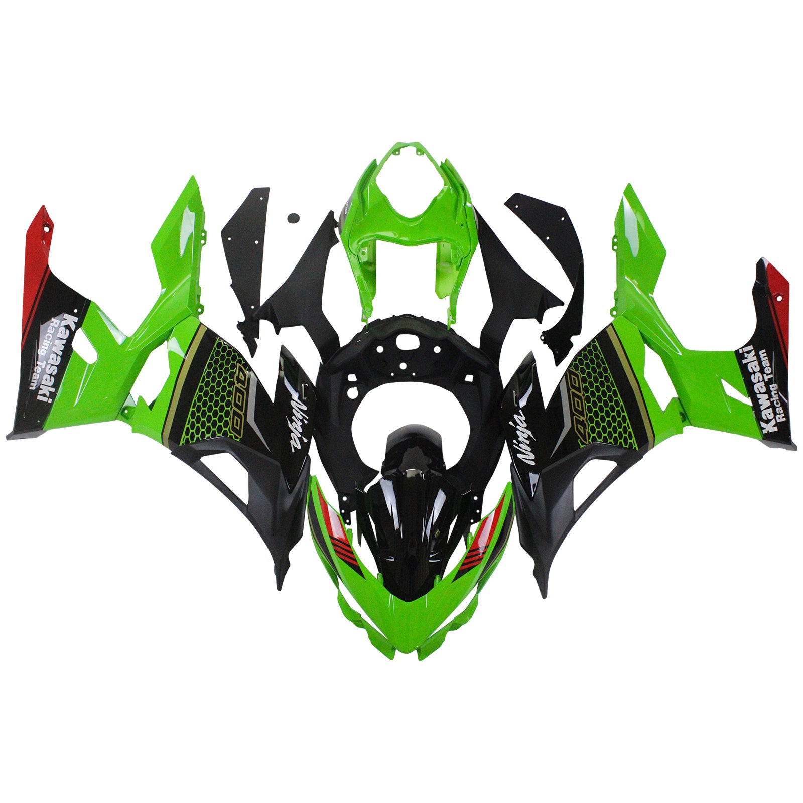 Amotopart Kawasaki 2018-2024 EX400/Ninja400 verde con kit de carenado negro