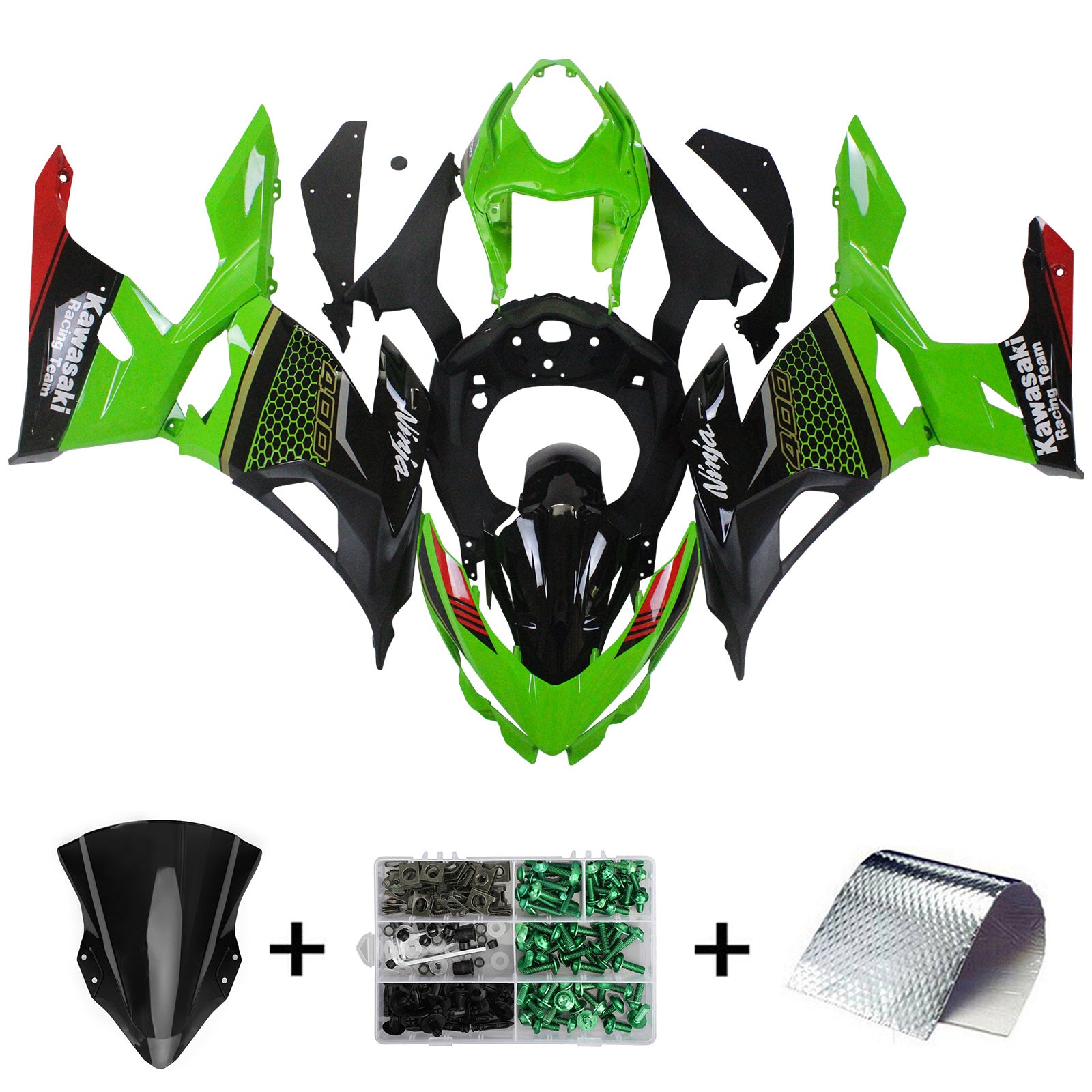 Amotopart Kawasaki 2018-2024 EX400/Ninja400 vert avec kit de carénage noir