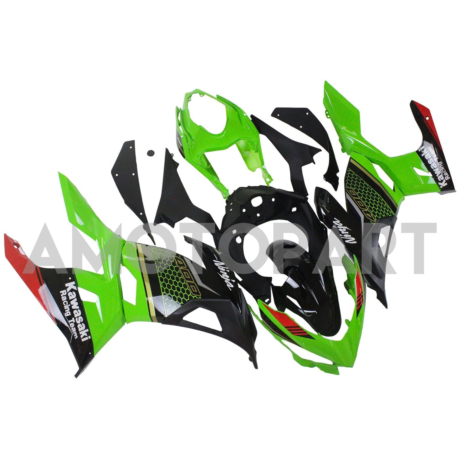 Amotopart Kawasaki 2018-2024 EX400/Ninja400 Green with Black Fairing Kit