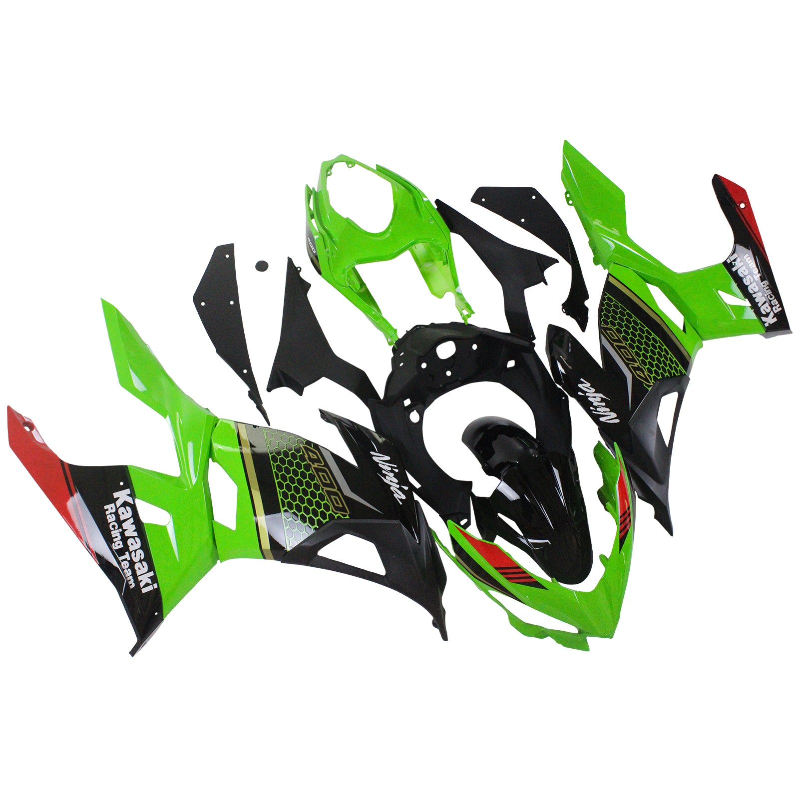 Amotopart Kawasaki 2018–2024 EX400/Ninja400 Grün mit schwarzem Verkleidungsset