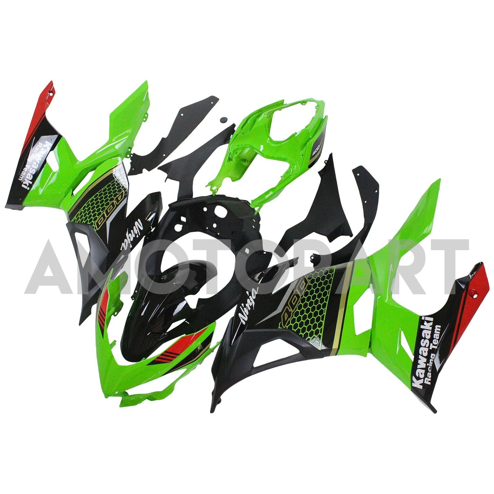 Amotopart Kawasaki 2018-2024 EX400/Ninja400 Green with Black Fairing Kit