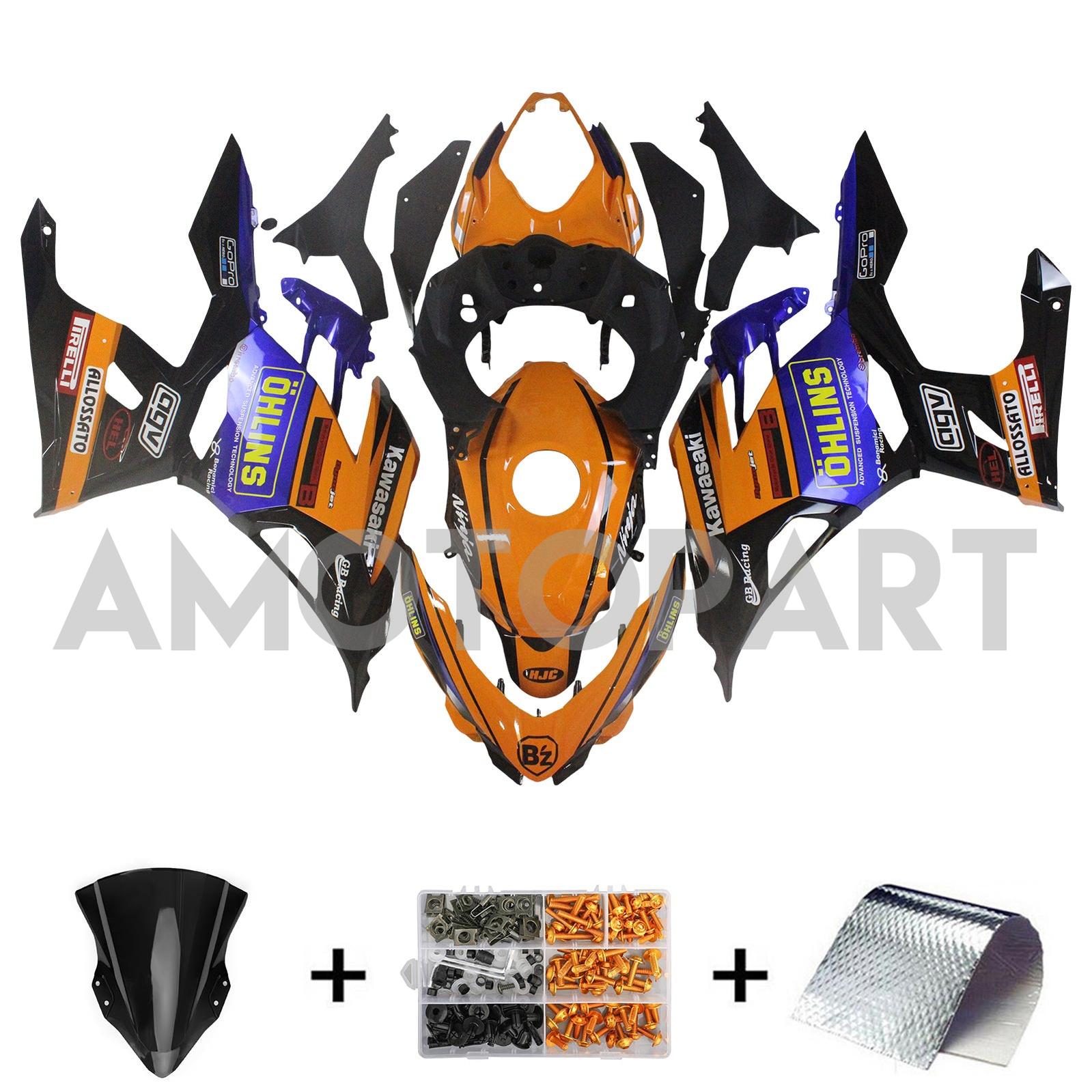 Amotopart 2018–2024 Kawasaki EX400 Ninja400 Orange&Blaues Verkleidungskit