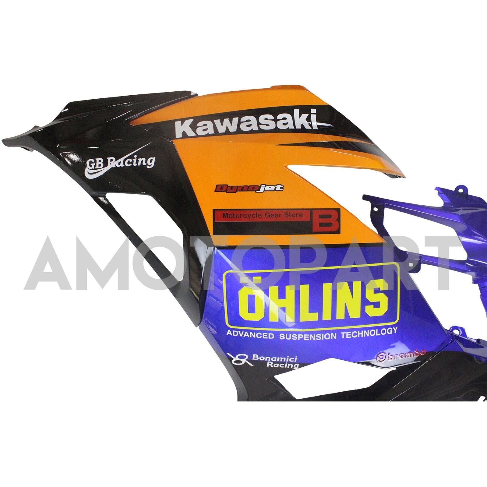 Amotopart 2018–2024 Kawasaki EX400 Ninja400 Orange&Blaues Verkleidungskit