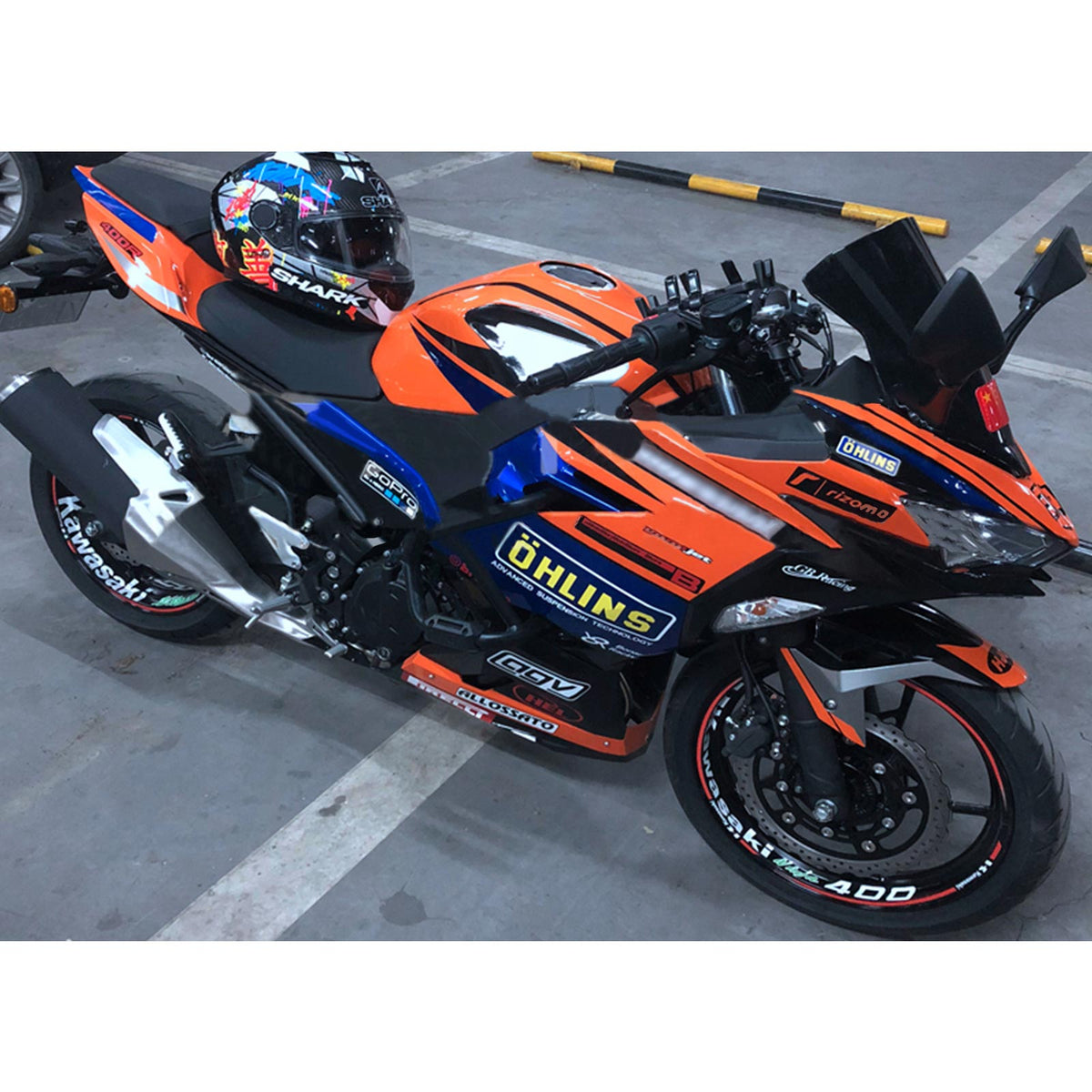 Amotopart 2018-2024 Kawasaki EX400 Ninja400 Kit de carenado naranja y azul