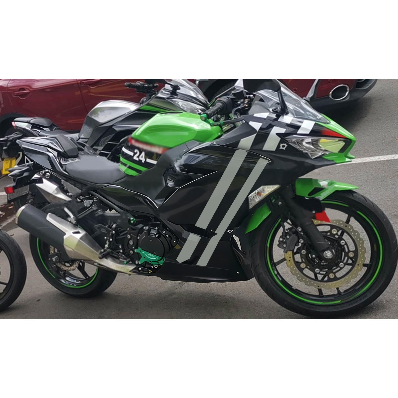 Amotopart 2018-2024 Kawasaki EX400 Ninja400 Green with Skull Fairing Kit