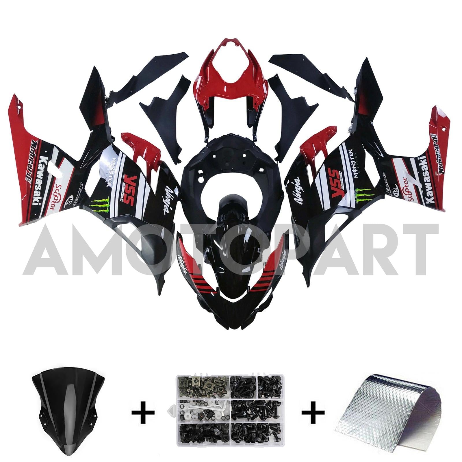 Amotopart 2018-2024 Kawasaki Ex400 Ninja400 Red & Black Style2 Failing Kit