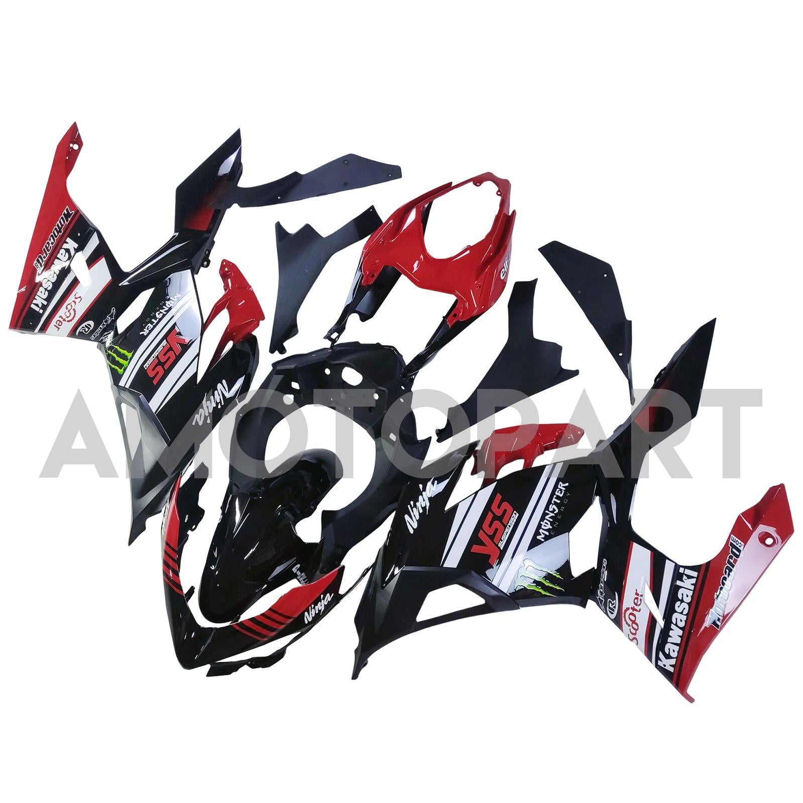 Amotopart 2018-2024 Kawasaki EX400 Ninja400 Red&Black Style2 Fairing Kit