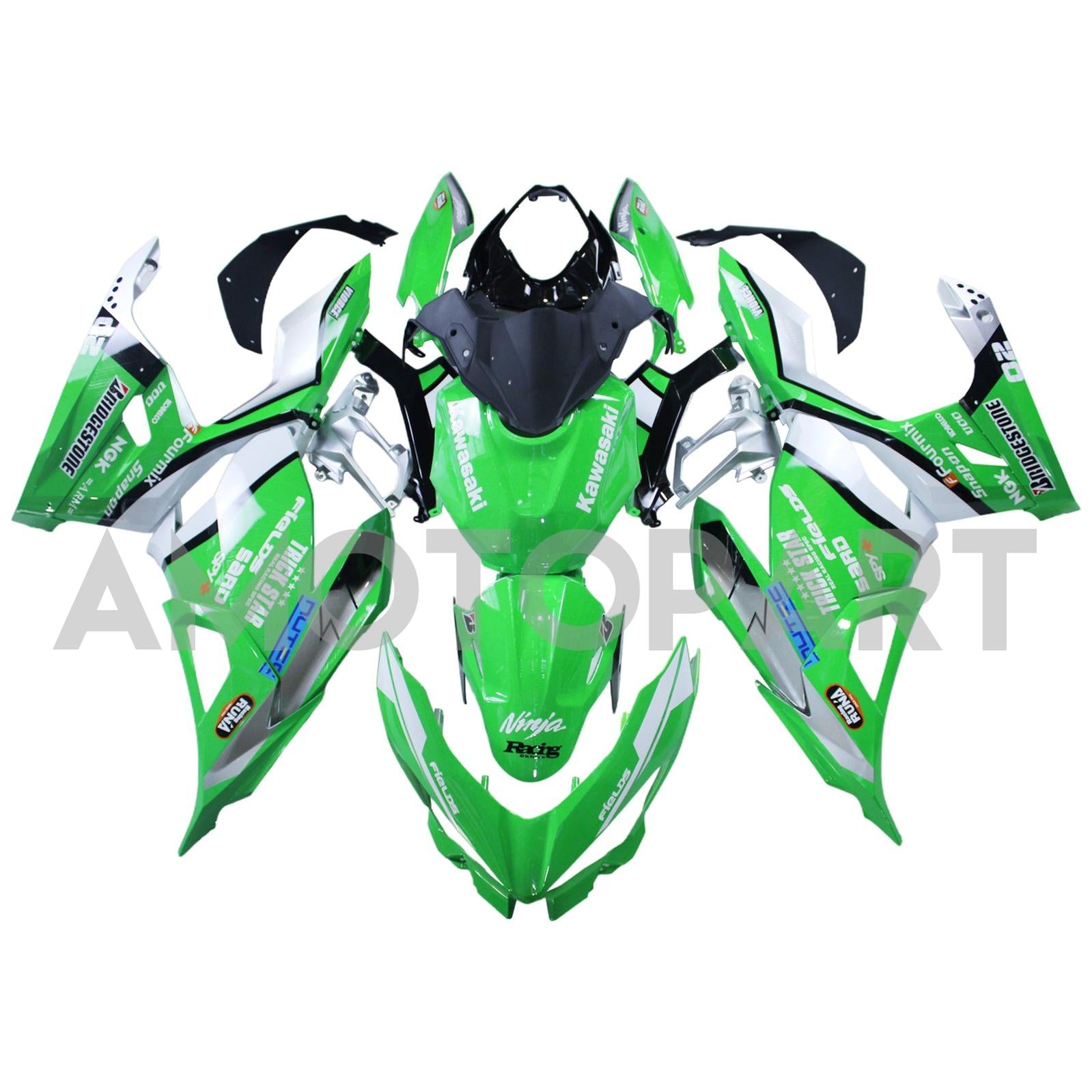 Amotopart 2018-2024 Kawasaki EX400 Ninja400 Green Fairing Kit