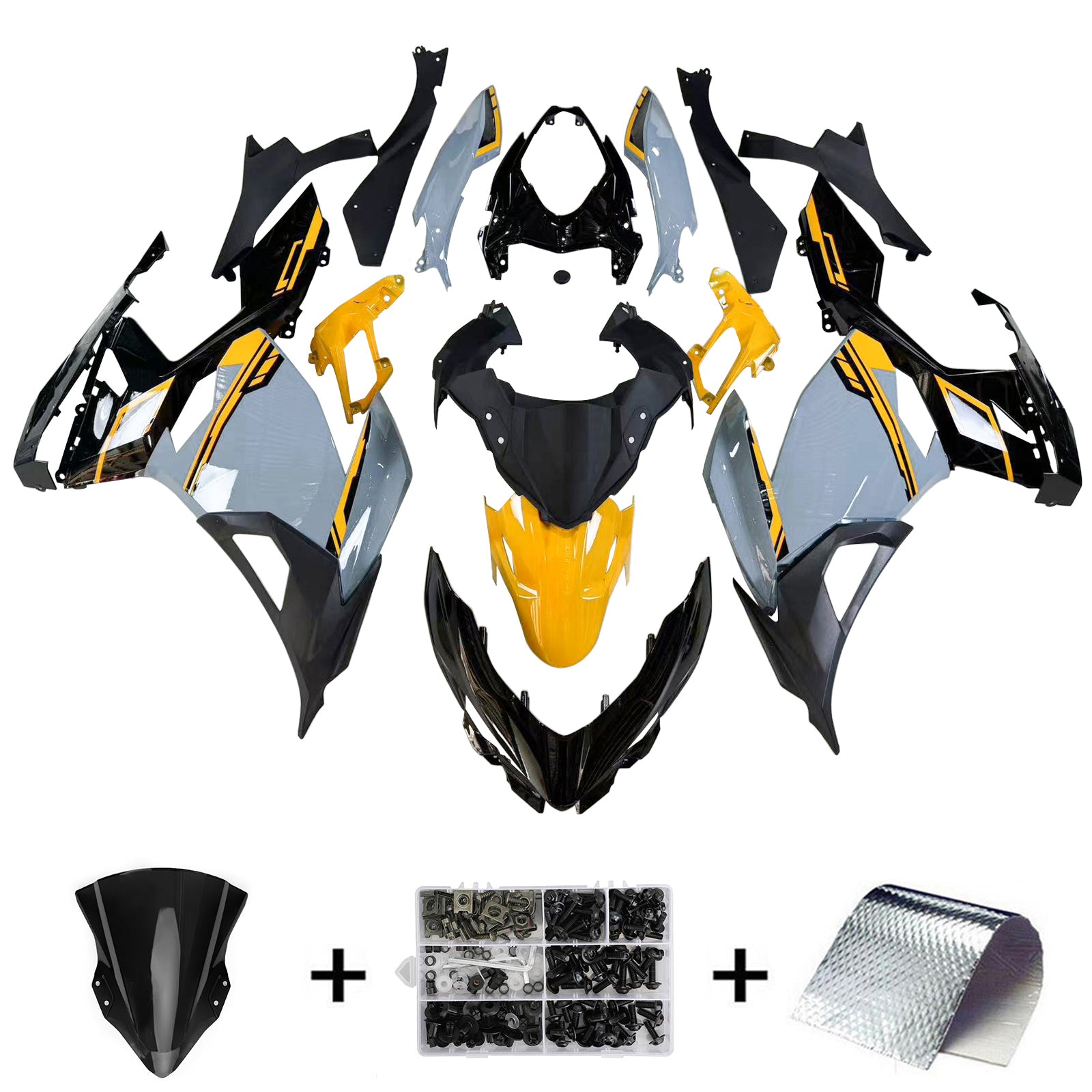 Amotopart 2018-2024 Kawasaki EX400 Ninja400 Grey&Yellow Fairing Kit