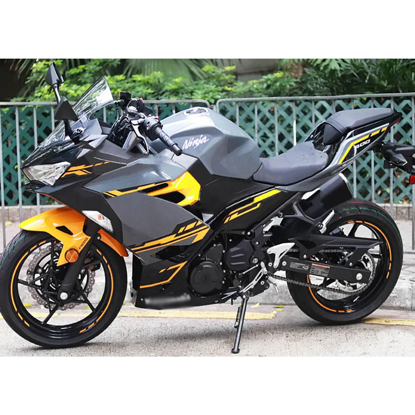 Amotopart 2018-2024 Kawasaki EX400 Ninja400 Kit de carenado gris y amarillo