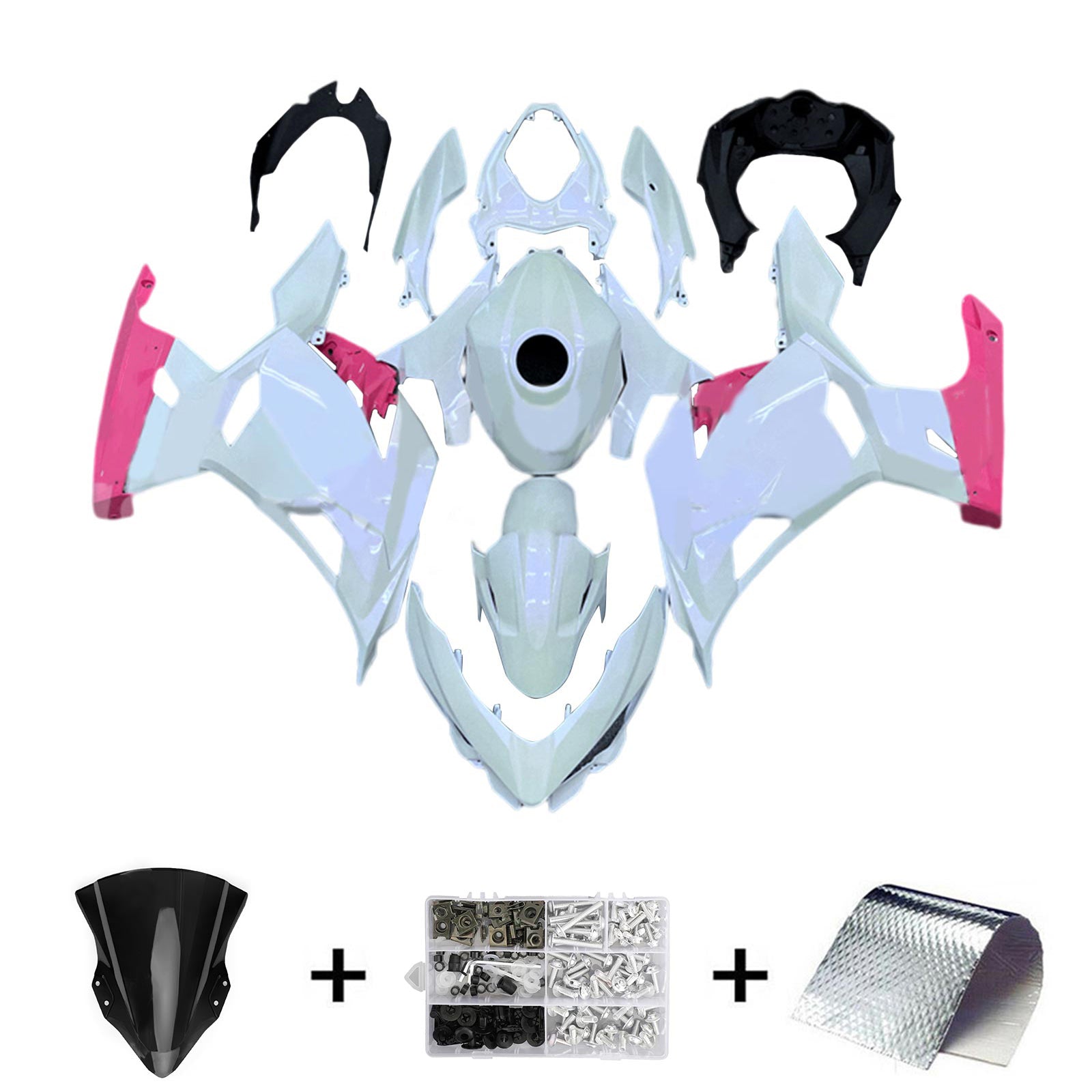 Amotopart 2018-2024 Kawasaki EX400 Ninja400 Witte en roze kuipkit