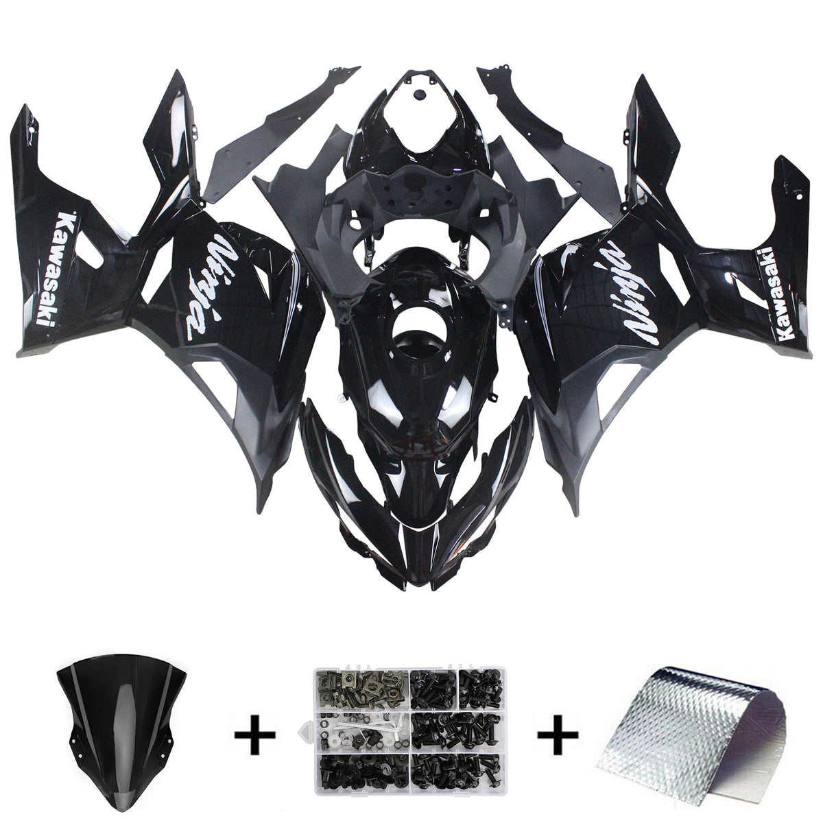 Amotopart 2018-2024 Kawasaki EX400 Ninja400 Black with Blue Letter Fairing Kit