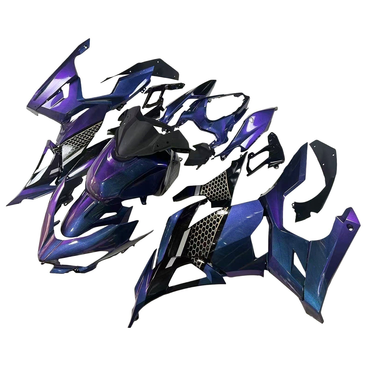 Amotopart 2018-2024 Kawasaki EX400 Ninja400 Chameleon Blue & Purple Fairing Kit