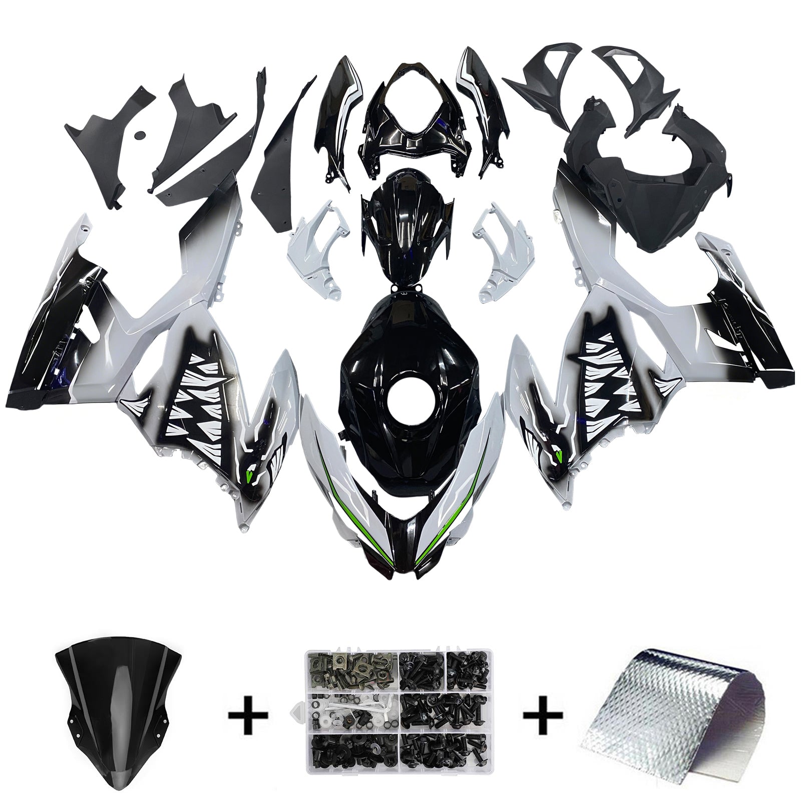 Amotopart 2018-2024 Kawasaki EX400 Ninja400 White Grey&Black Fairing Kit