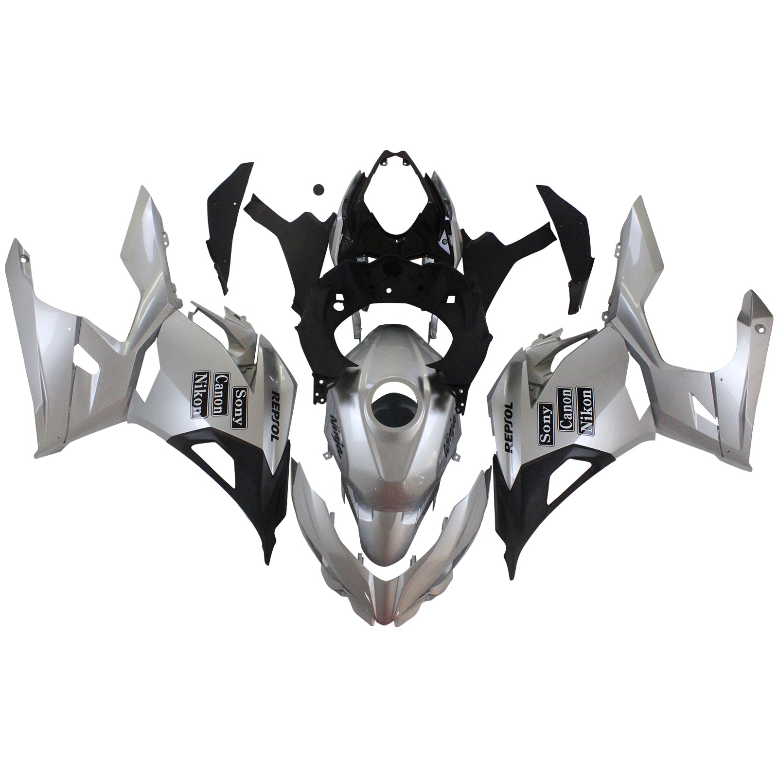 Amotopart 2018-2024 Kawasaki EX400 Ninja400 Silver&Grey Fairing Kit