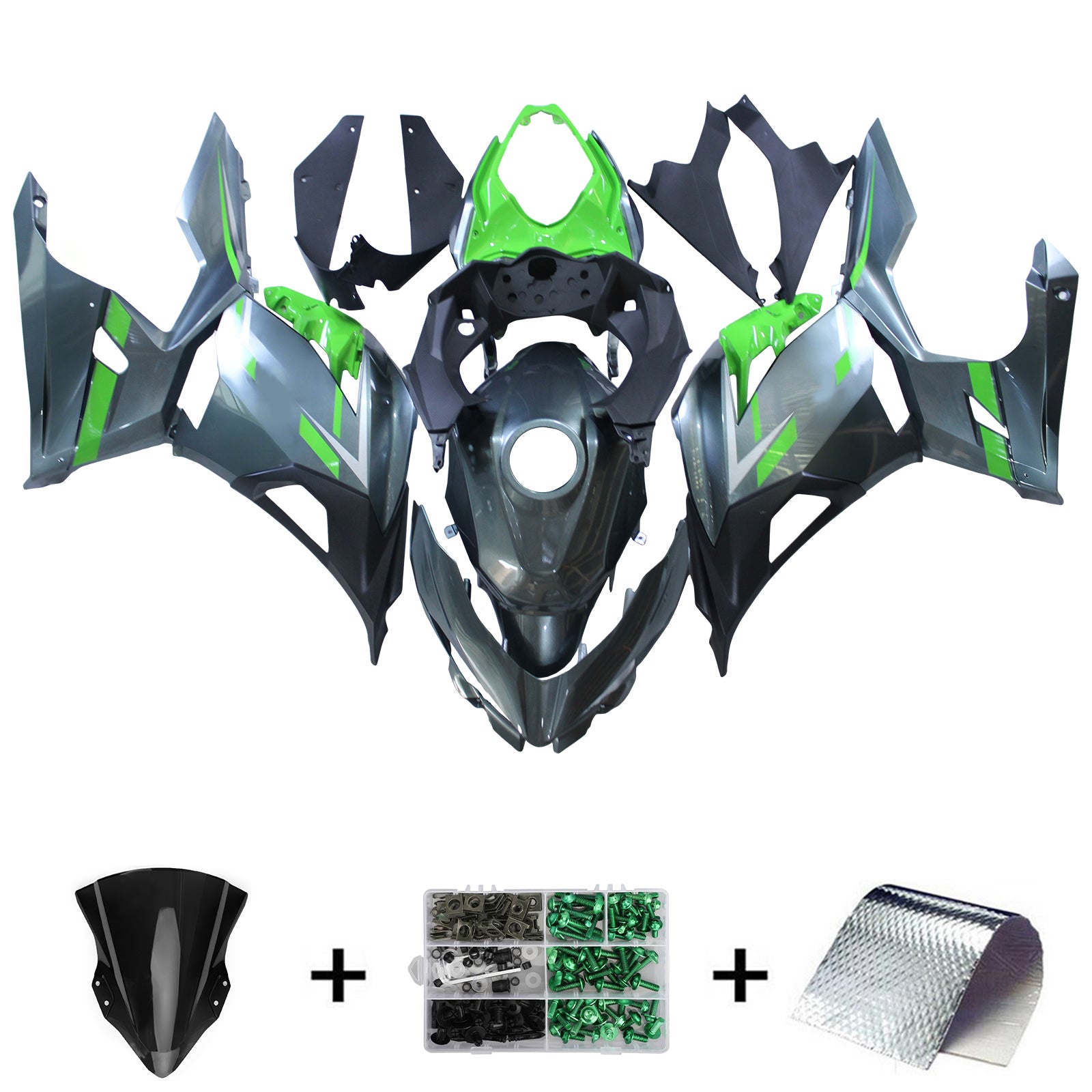 Amotopart 2018-2024 Kawasaki EX400 Ninja400 Black&Green Fairing Kit