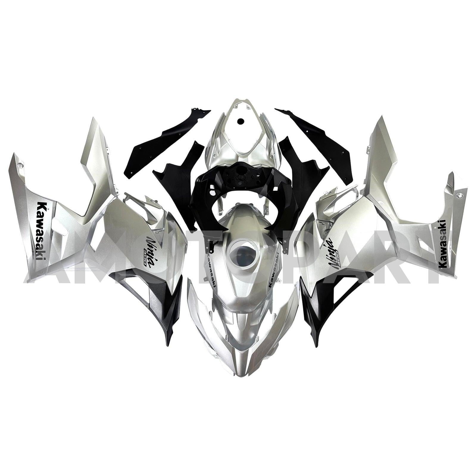 Amotopart 2018-2024 Kawasaki EX400 Ninja400 Grey&Silver Fairing Kit