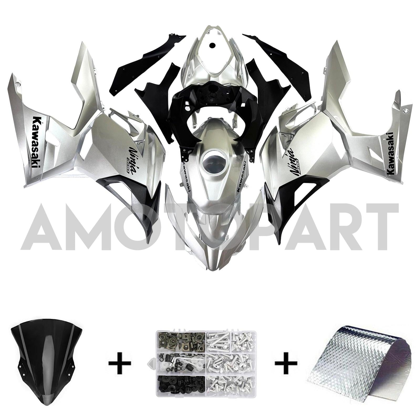 Amotopart 2018-2024 Kawasaki EX400 Ninja400 Grey&Silver Fairing Kit