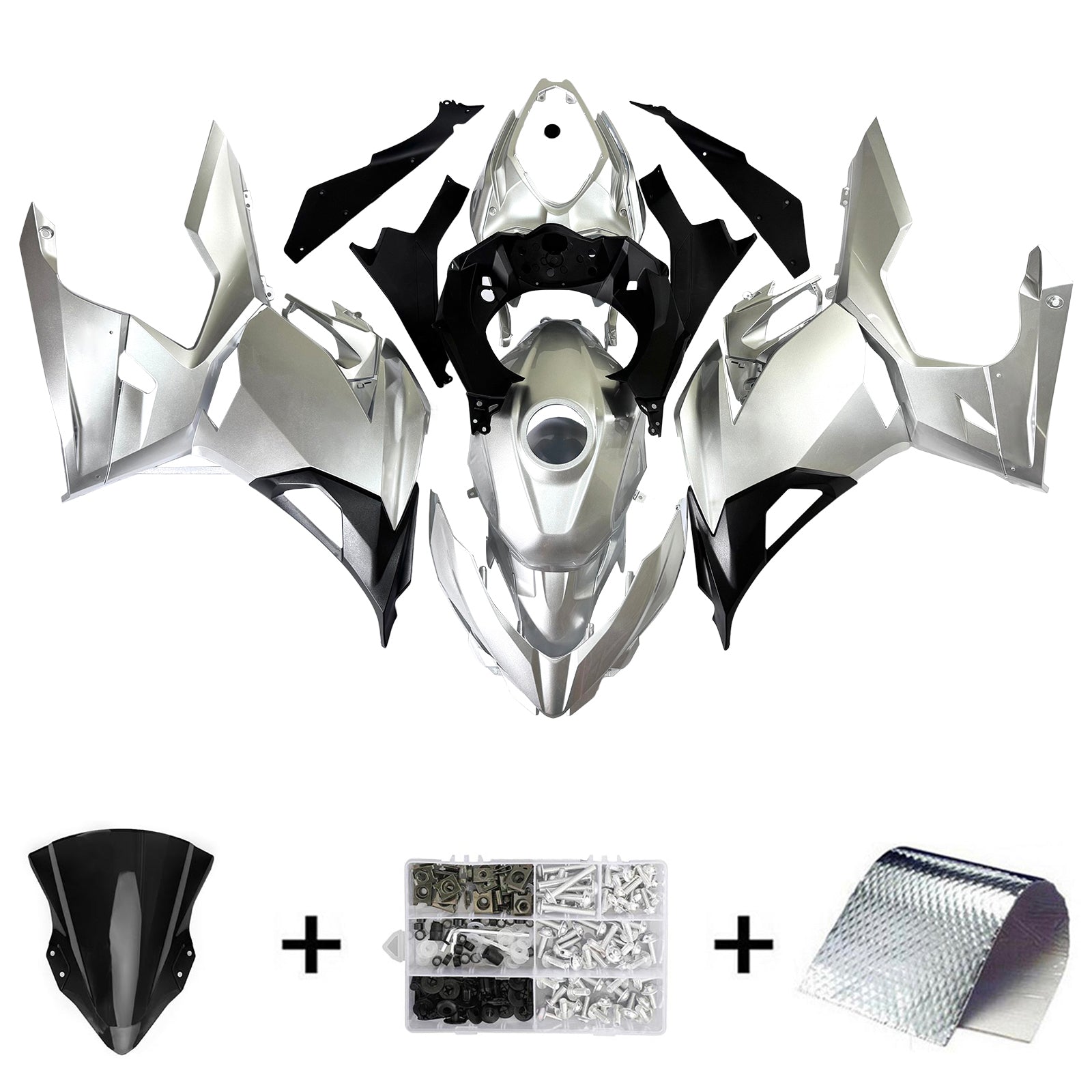Amotopart 2018-2024 Kawasaki EX400 Ninja400 Gray & Silver Fairing Kit