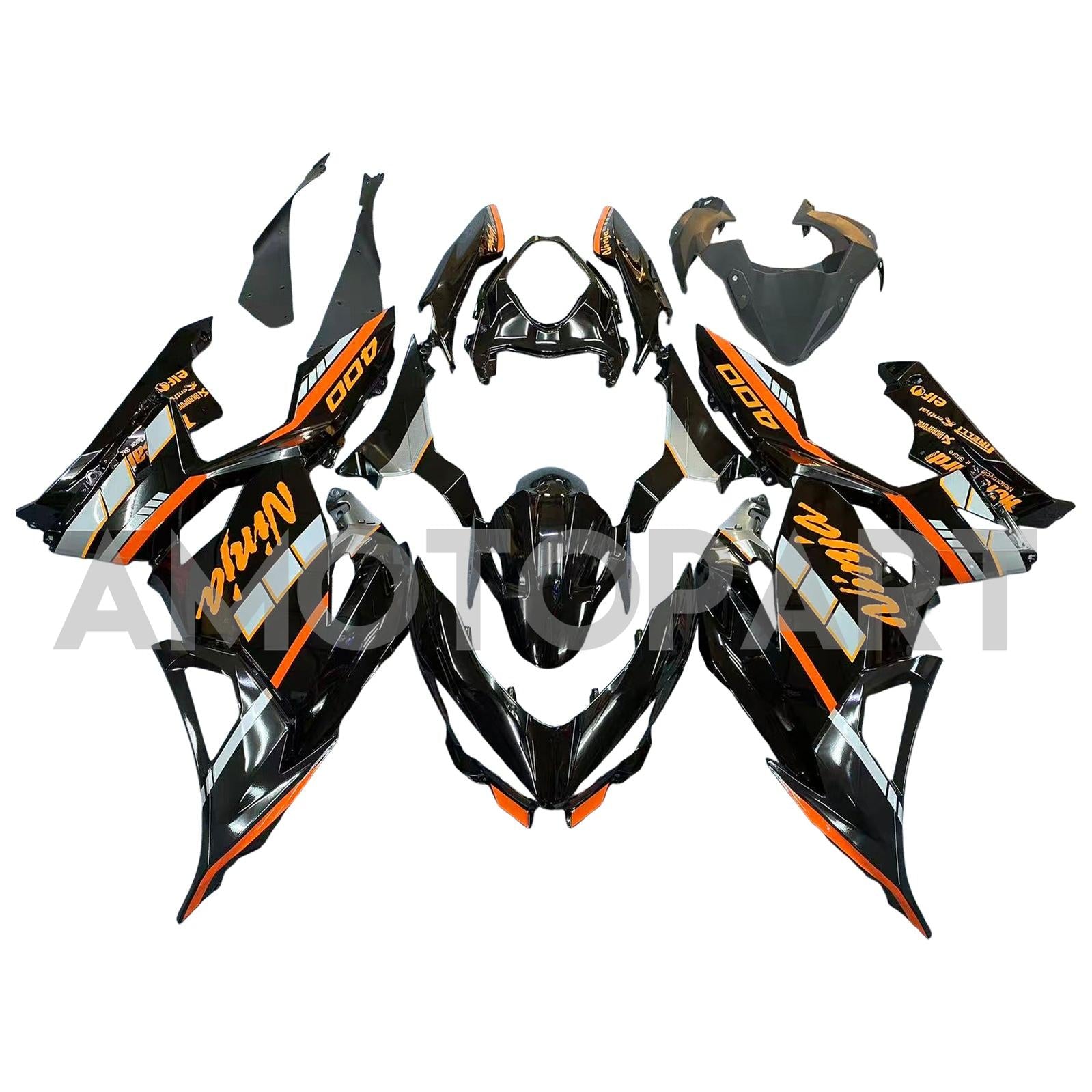Amotopart 2018-2024 Kawasaki EX400 Ninja400 Black s oranžovým dopisem Facring Kit