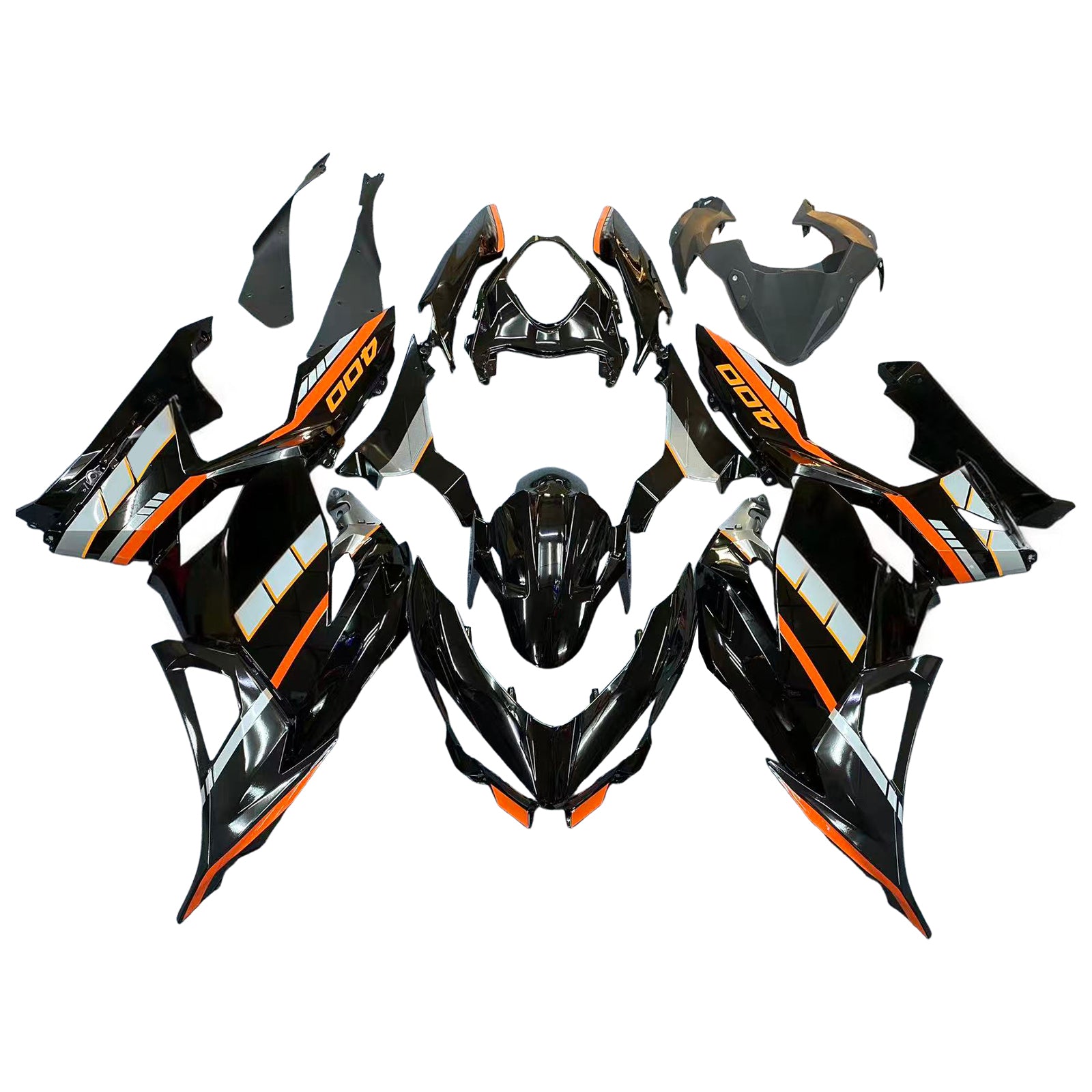 Amotopart 2018-2024 Kawasaki EX400 Ninja400 Black with Orange Letter Fairing Kit