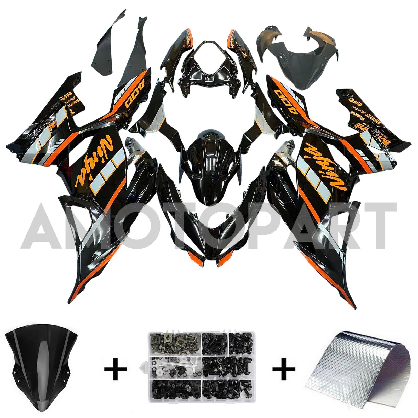 Amotopart 2018-2024 Kawasaki EX400 Ninja400 Black s oranžovým dopisem Facring Kit