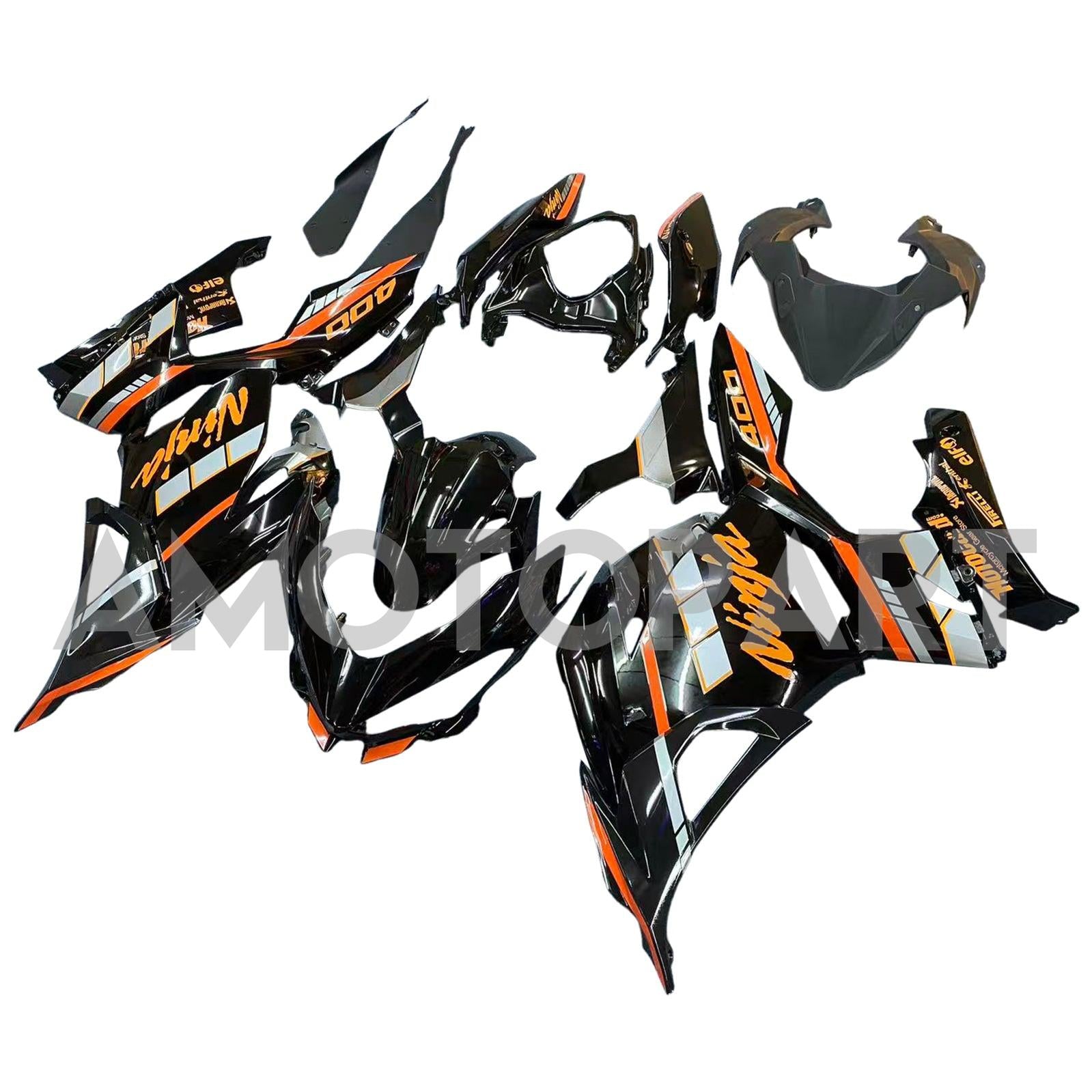 Amotopart 2018-2024 Kawasaki EX400 Ninja400 Black with Orange Letter Fairing Kit