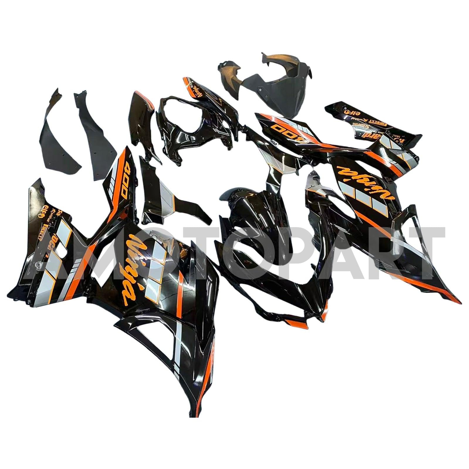 Amotopart 2018-2024 Kawasaki EX400 Ninja400 Black with Orange Letter Fairing Kit