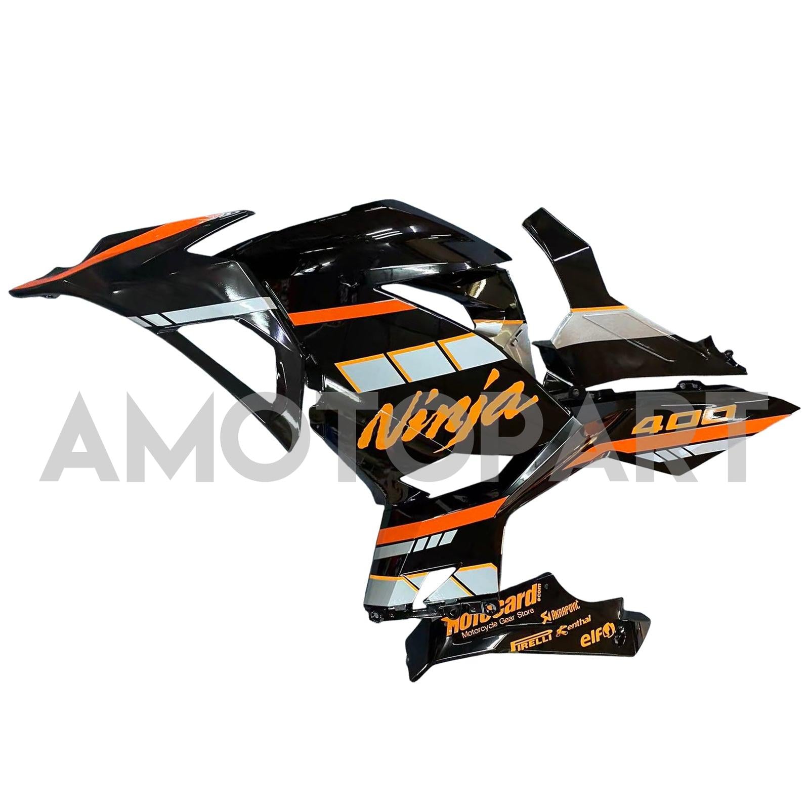 Amotopart 2018-2024 Kawasaki EX400 Ninja400 Black with Orange Letter Fairing Kit