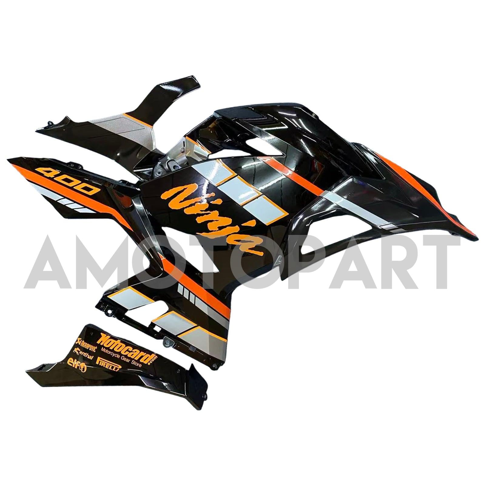 Amotopart 2018-2024 Kawasaki EX400 Ninja400 Black with Orange Letter Fairing Kit