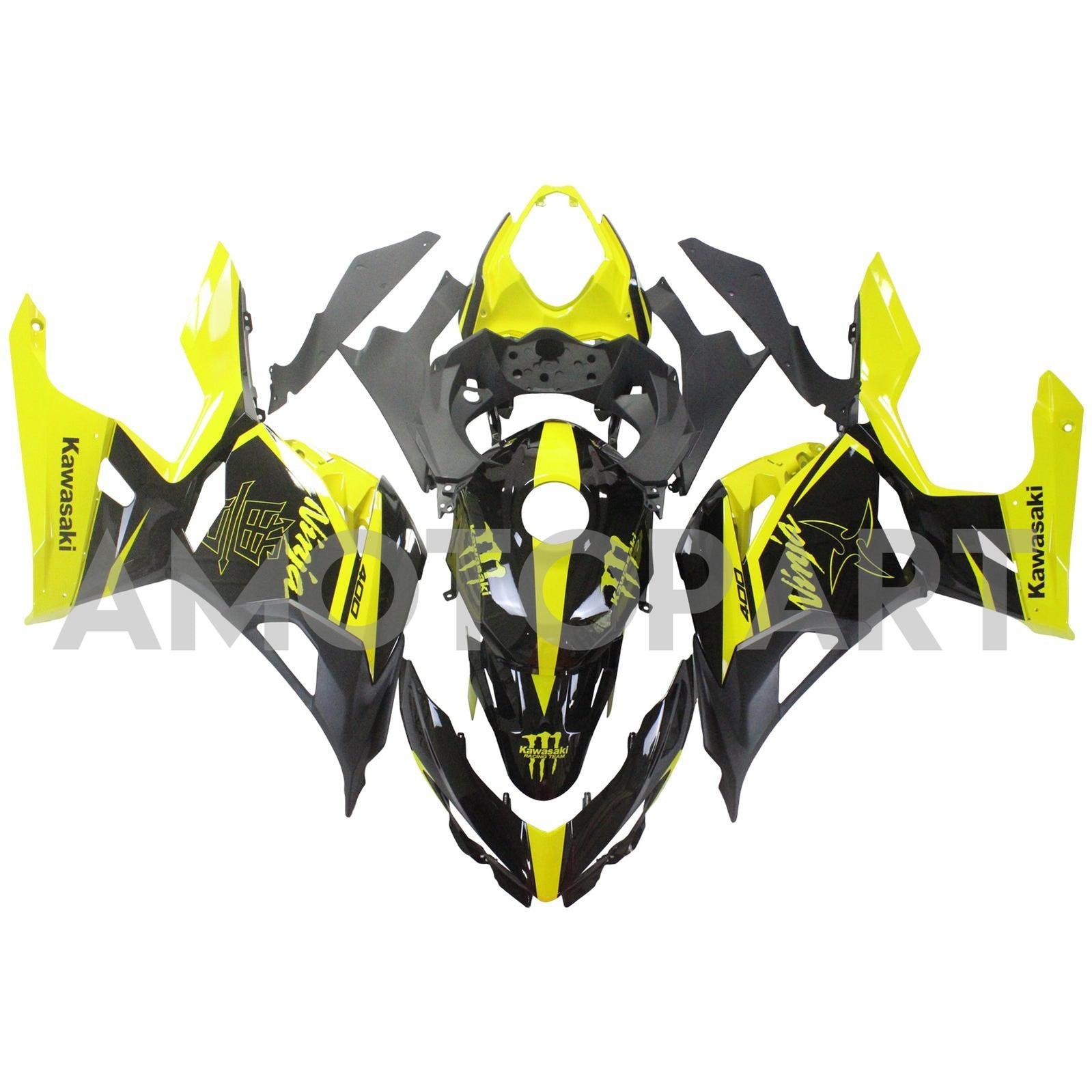 Amotopart 2018-2024 Kawasaki EX400 Ninja400 Schwarz&Gelbes Verkleidungsset
