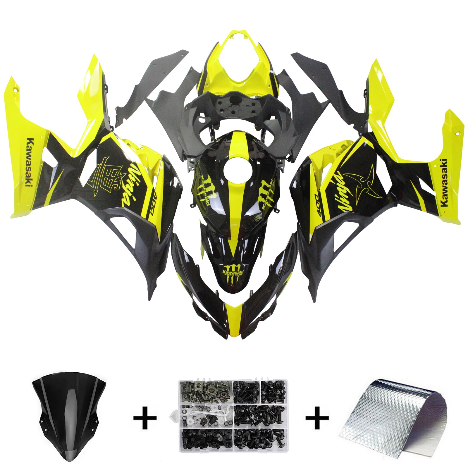 Amotopart 2018-2024 Kawasaki EX400 Ninja400 Black&Yellow Fairing Kit