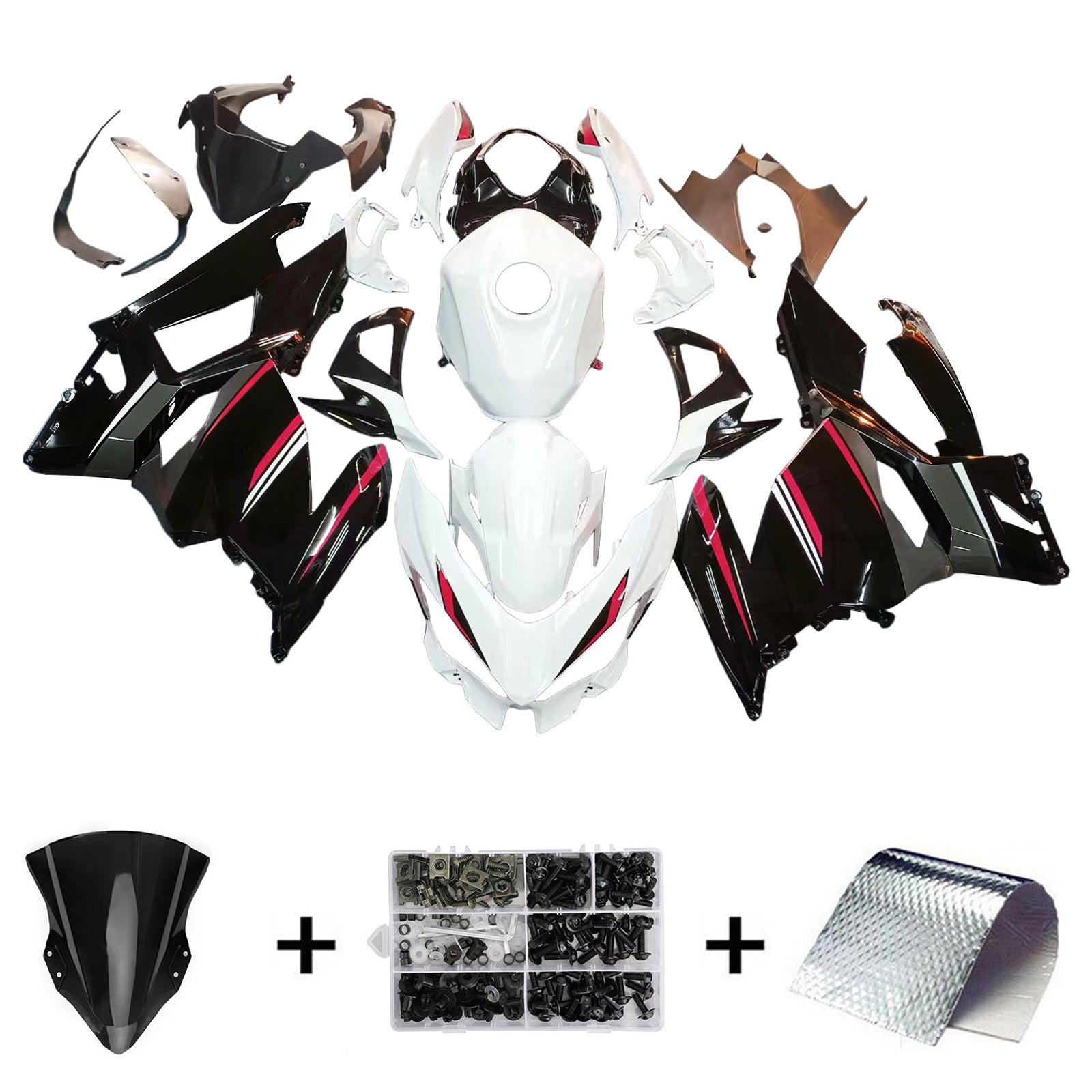 Amotopart 2018-2024 Kawasaki EX400 Ninja400 Black&White Fairing Kit