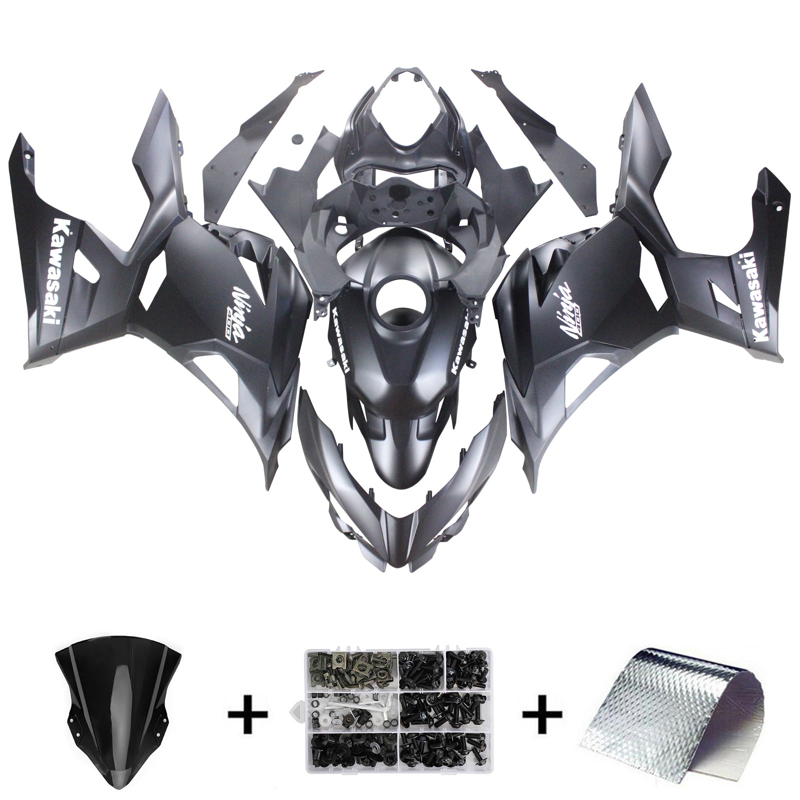 Amotopart 2018-2024 Kawasaki EX400 Ninja400 Matte Black Fairing Kit